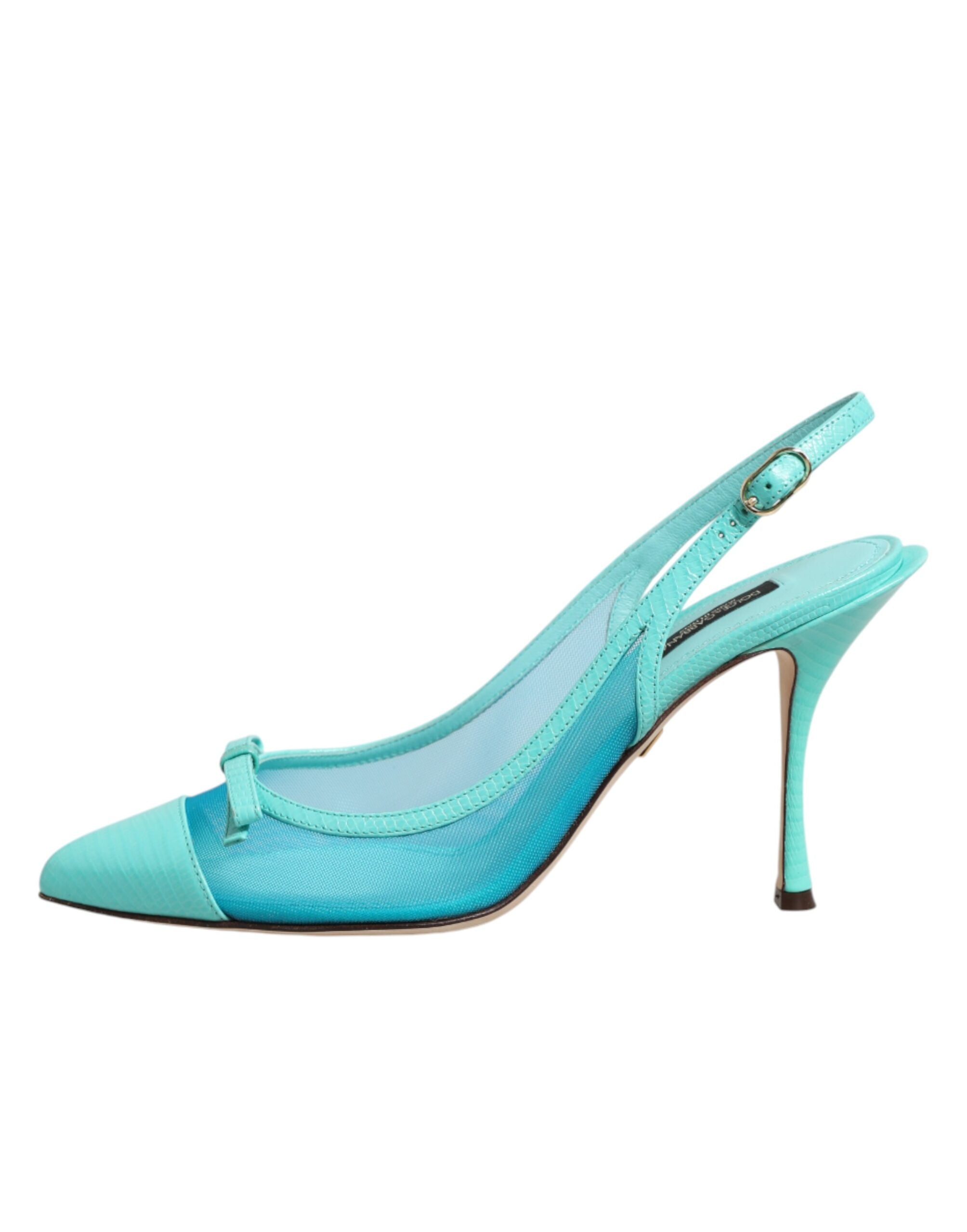 Dolce & Gabbana Hellblaue Leder-Mesh-Slingback-Pumps