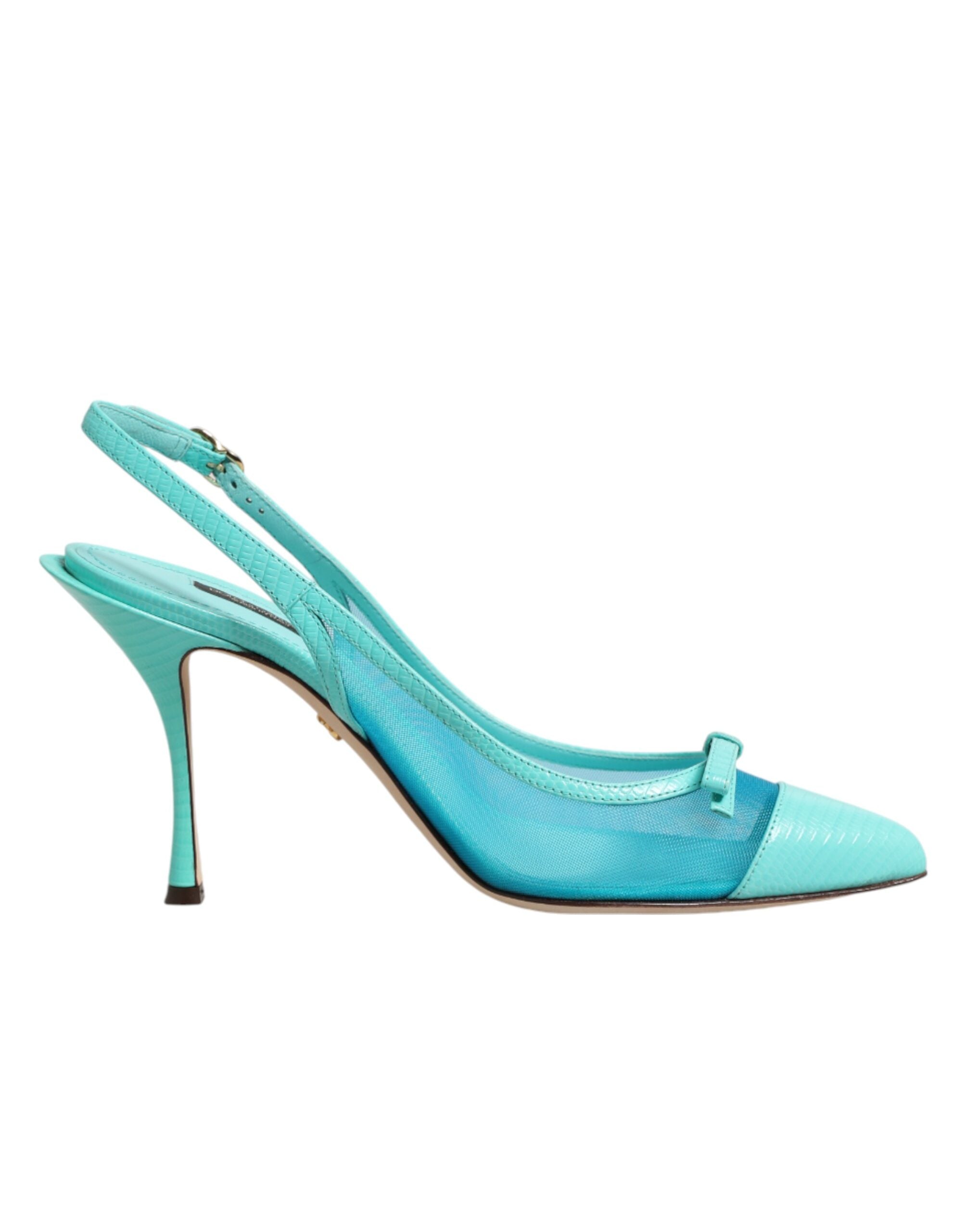 Dolce & Gabbana Hellblaue Leder-Mesh-Slingback-Pumps