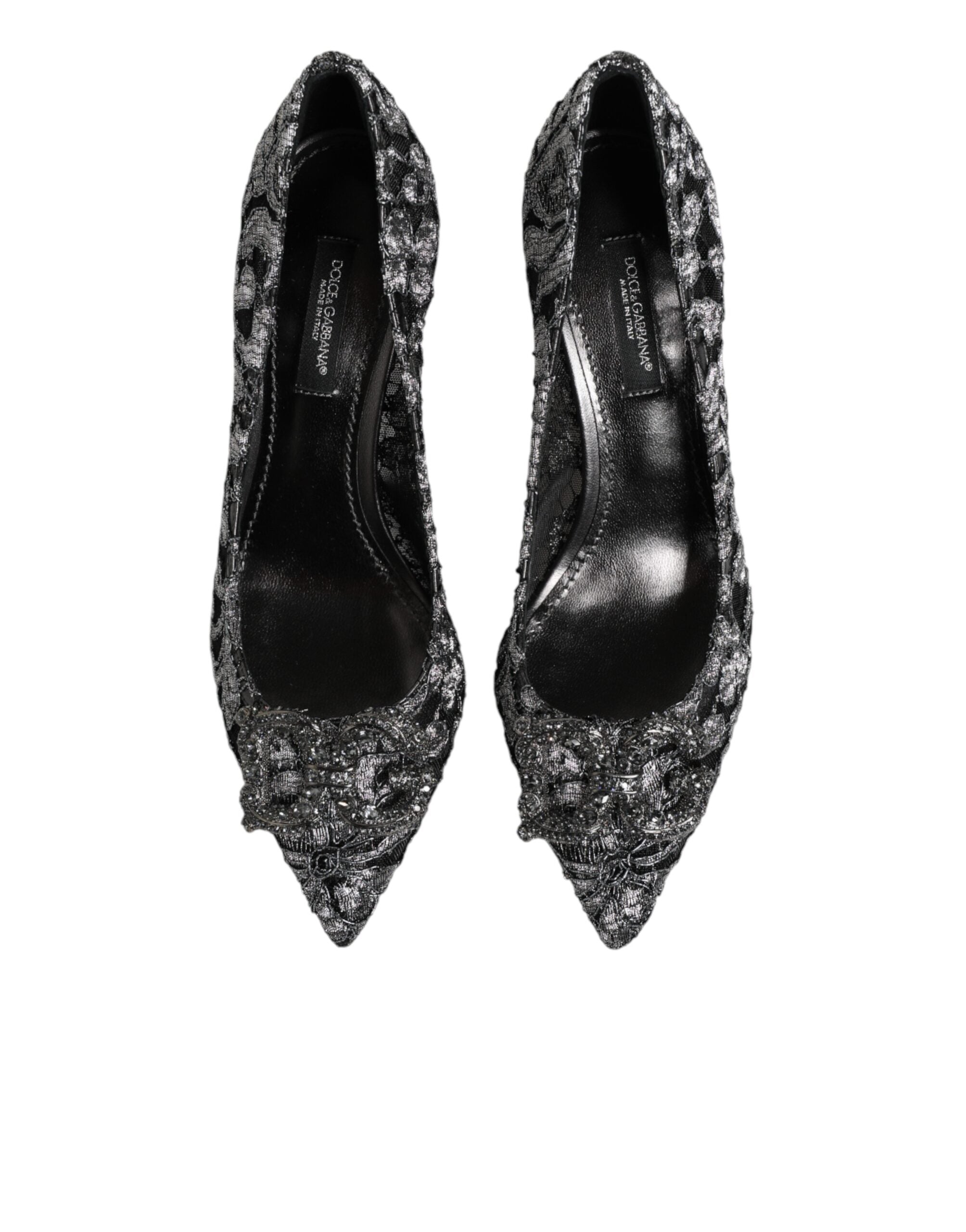 Dolce & Gabbana Silberne Spitzen-Pumps mit DG Amore Absatz