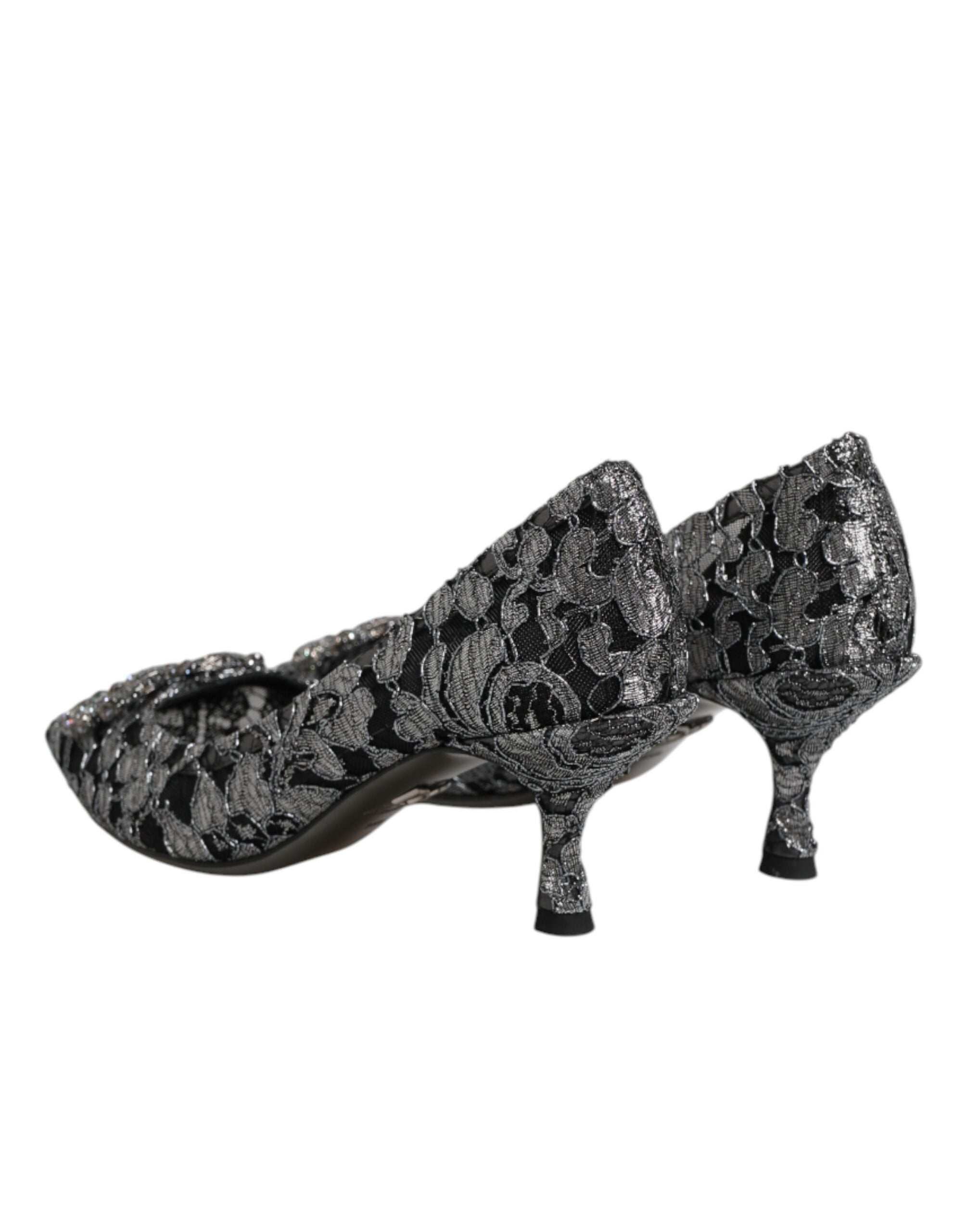 Dolce & Gabbana Silberne Spitzen-Pumps mit DG Amore Absatz