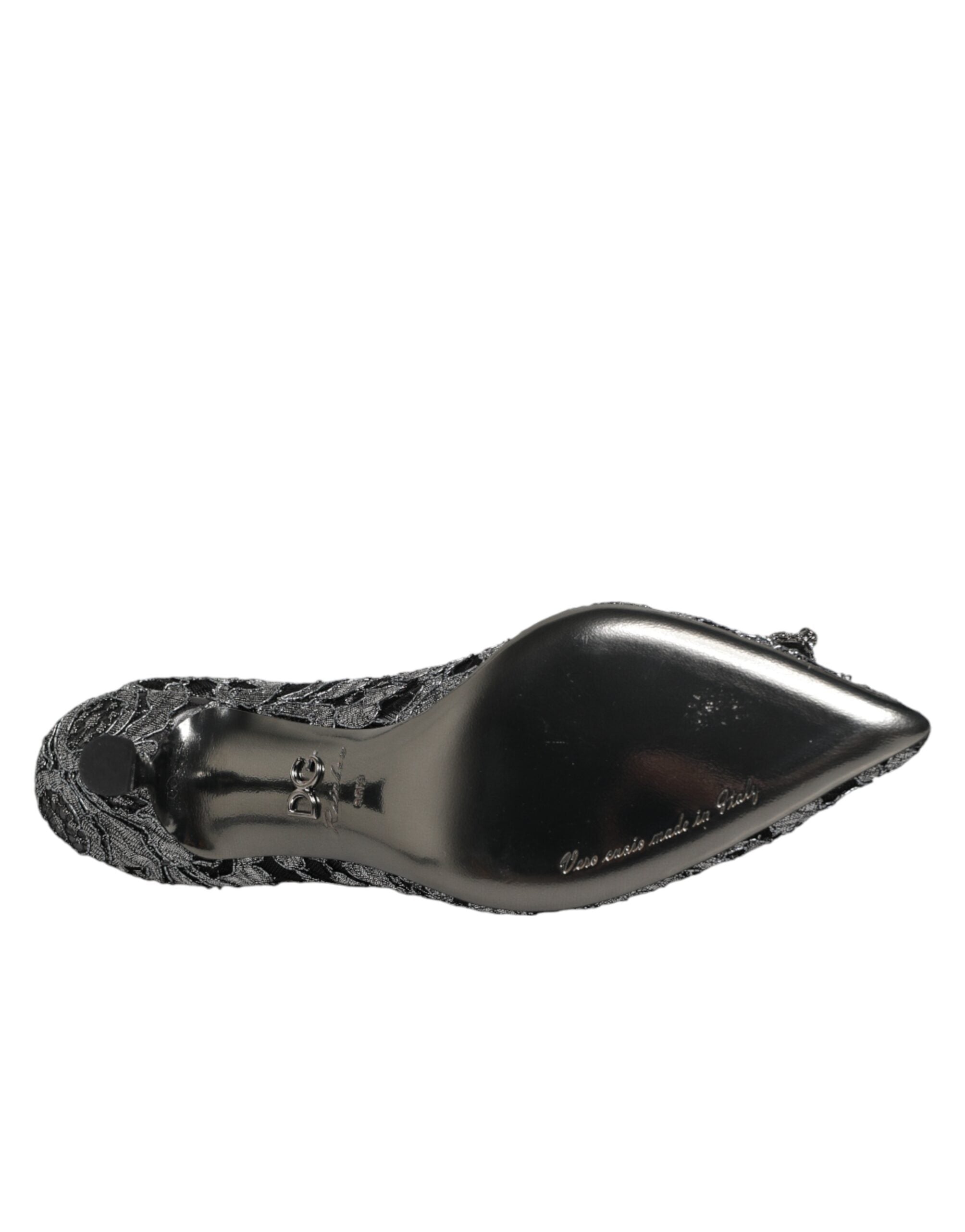 Dolce & Gabbana Silberne Spitzen-Pumps mit DG Amore Absatz