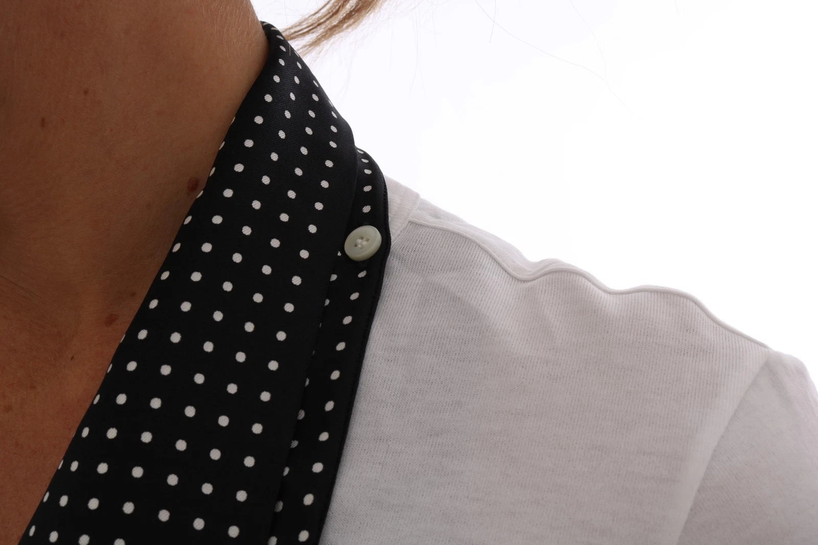 Dolce & Gabbana Baumwoll-T-Shirt mit Seidenschal, Schwarz-Weiß
