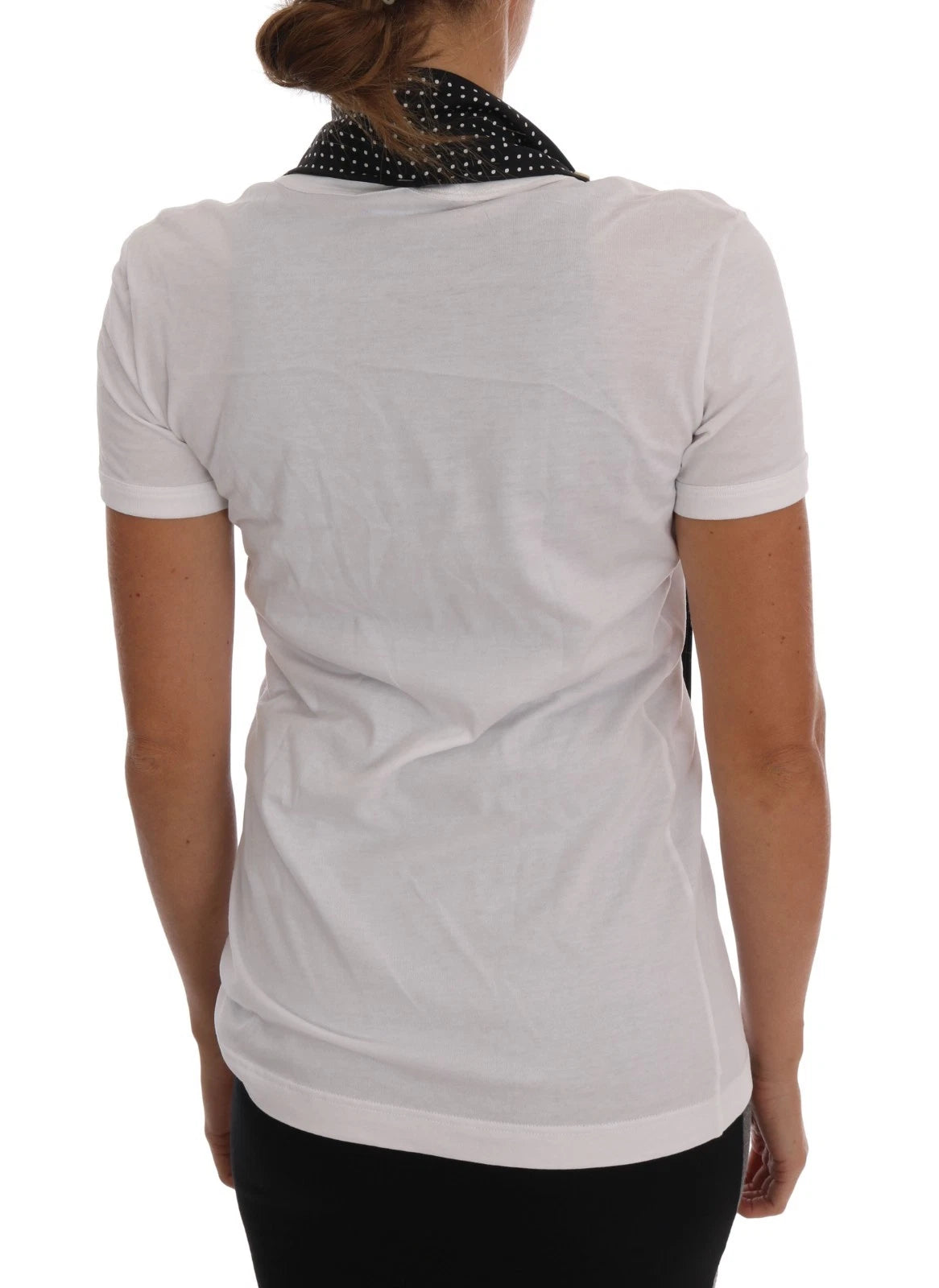 Dolce & Gabbana Baumwoll-T-Shirt mit Seidenschal, Schwarz-Weiß