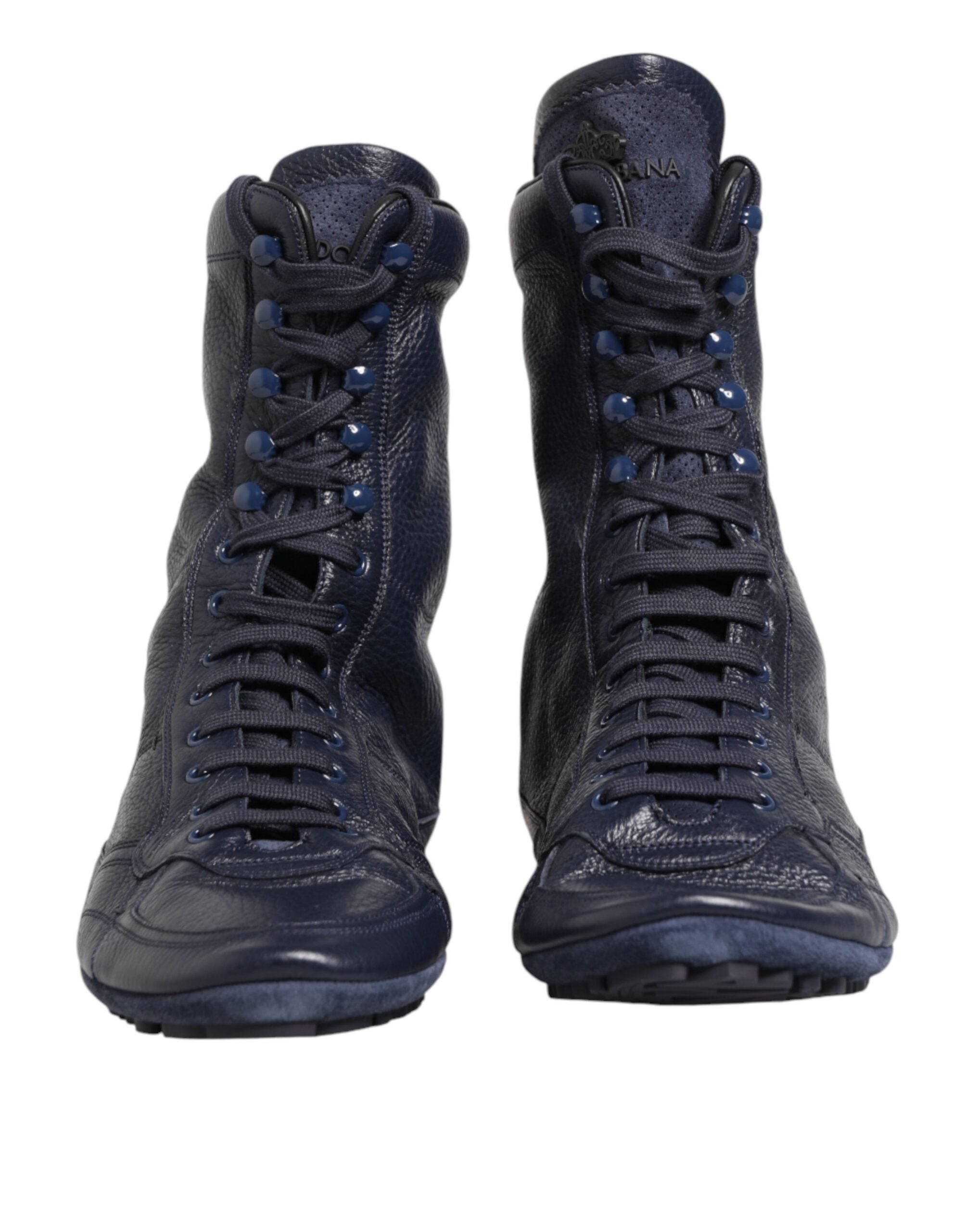 Dolce & Gabbana Dunkelblaue Hirschleder-Stiefel bis zur Mitte der Wade