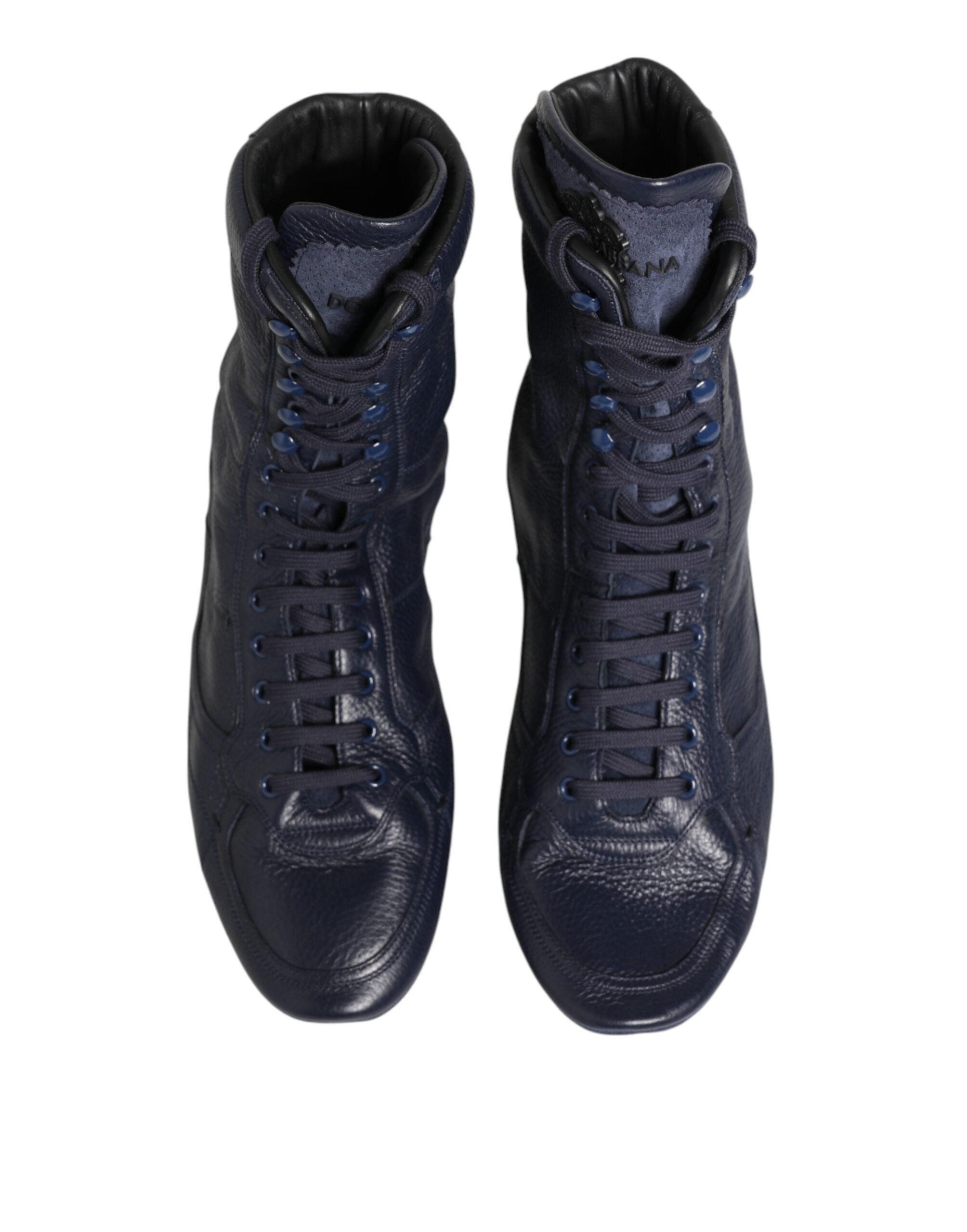 Dolce & Gabbana Dunkelblaue Hirschleder-Stiefel bis zur Mitte der Wade