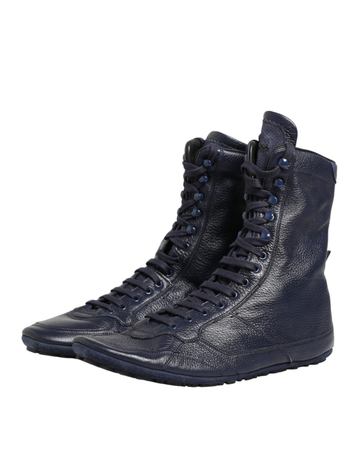 Dolce & Gabbana Dunkelblaue Hirschleder-Stiefel bis zur Mitte der Wade