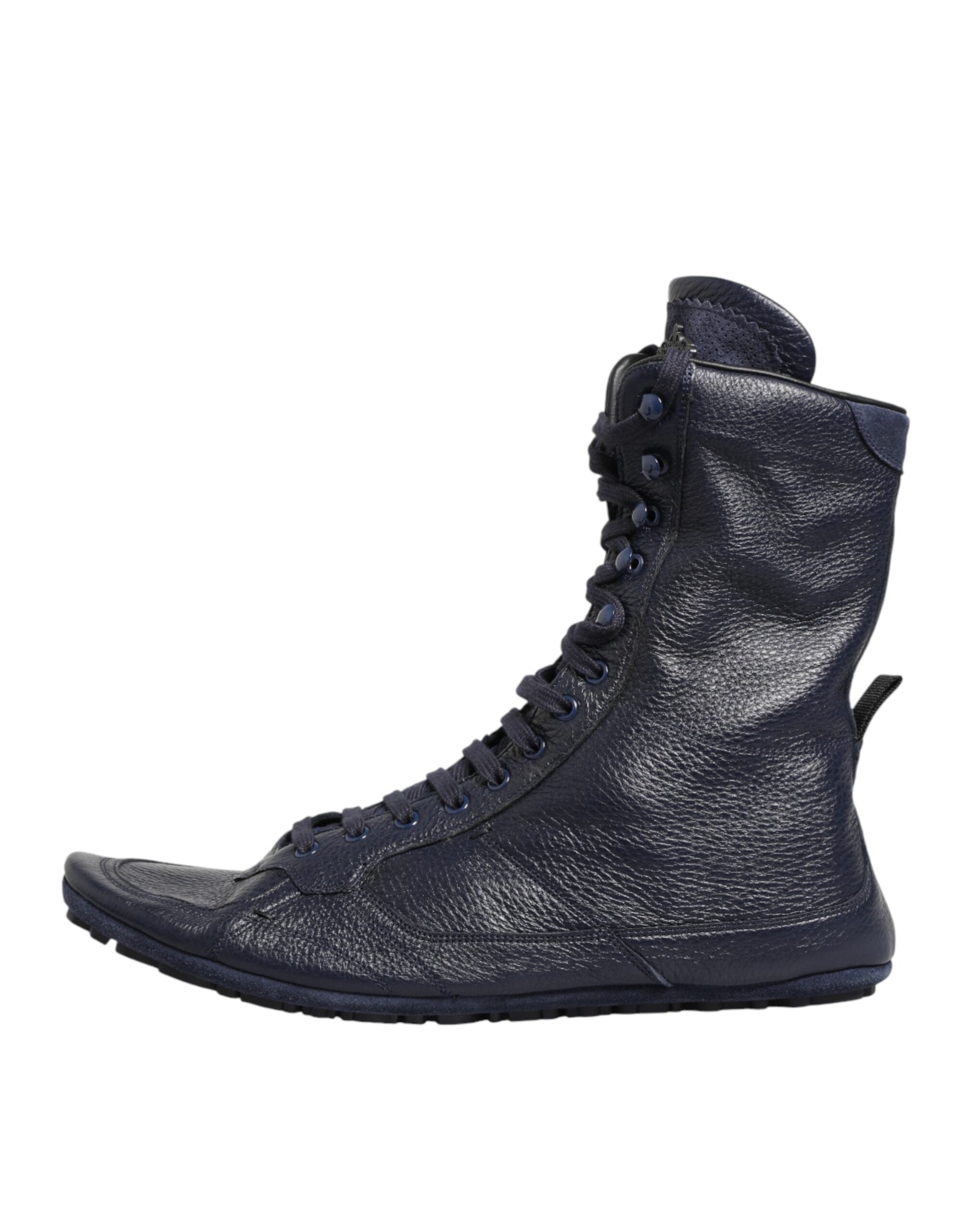 Dolce & Gabbana Dunkelblaue Hirschleder-Stiefel bis zur Mitte der Wade