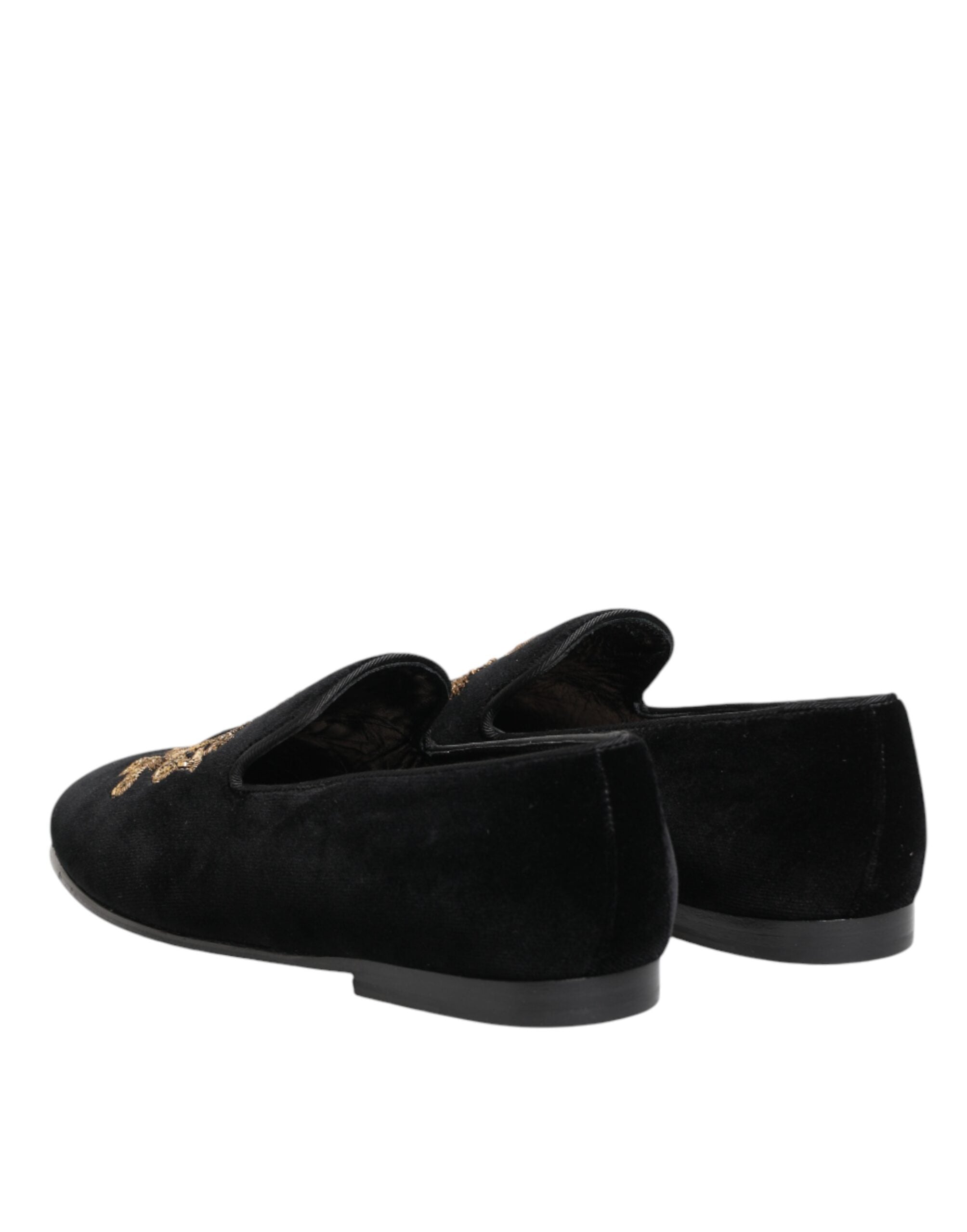 Dolce & Gabbana Schwarze Samt-Goldkrone Herren-Loafer