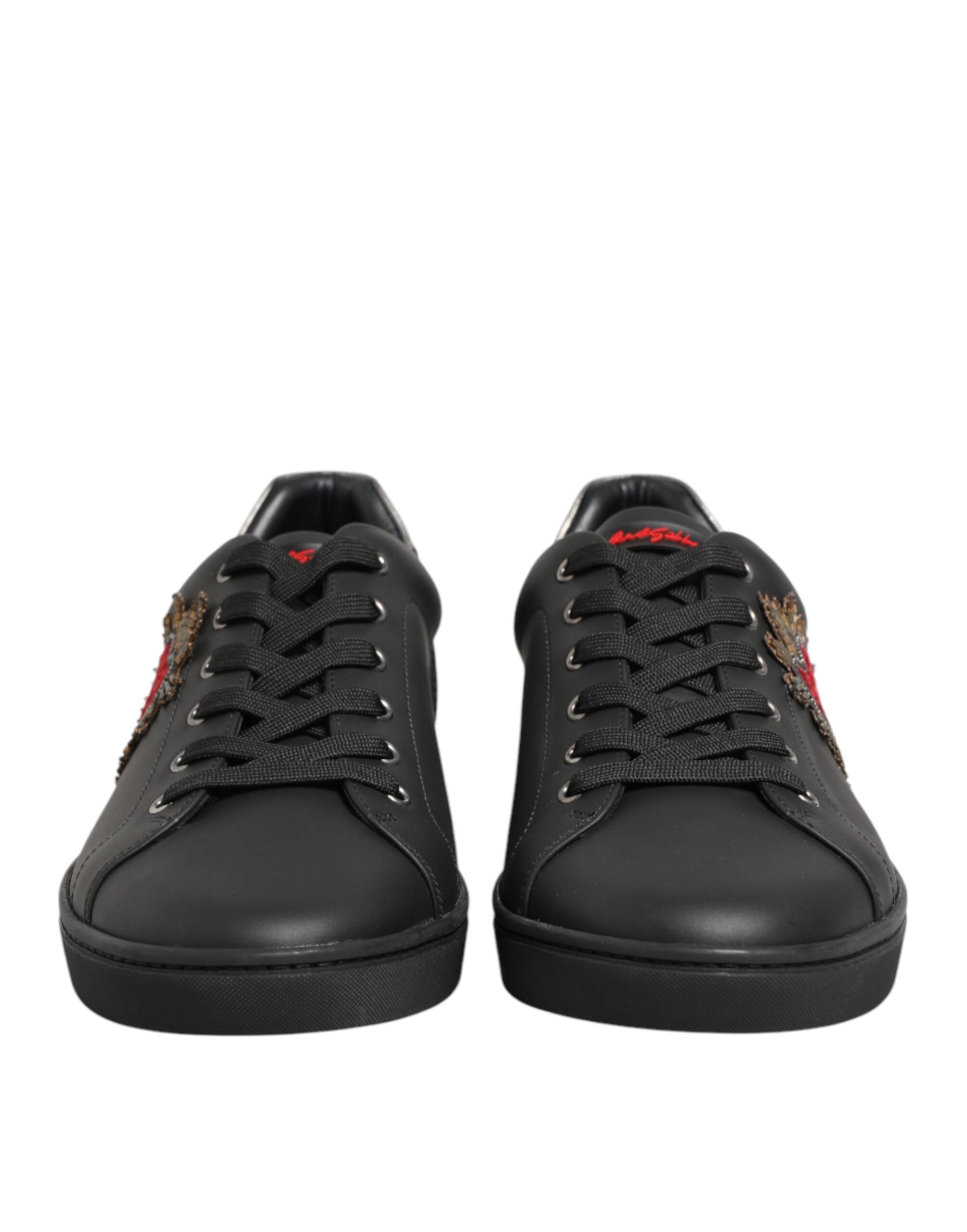 Dolce & Gabbana Schwarze Leder-Sneakers mit Herz-Verzierung