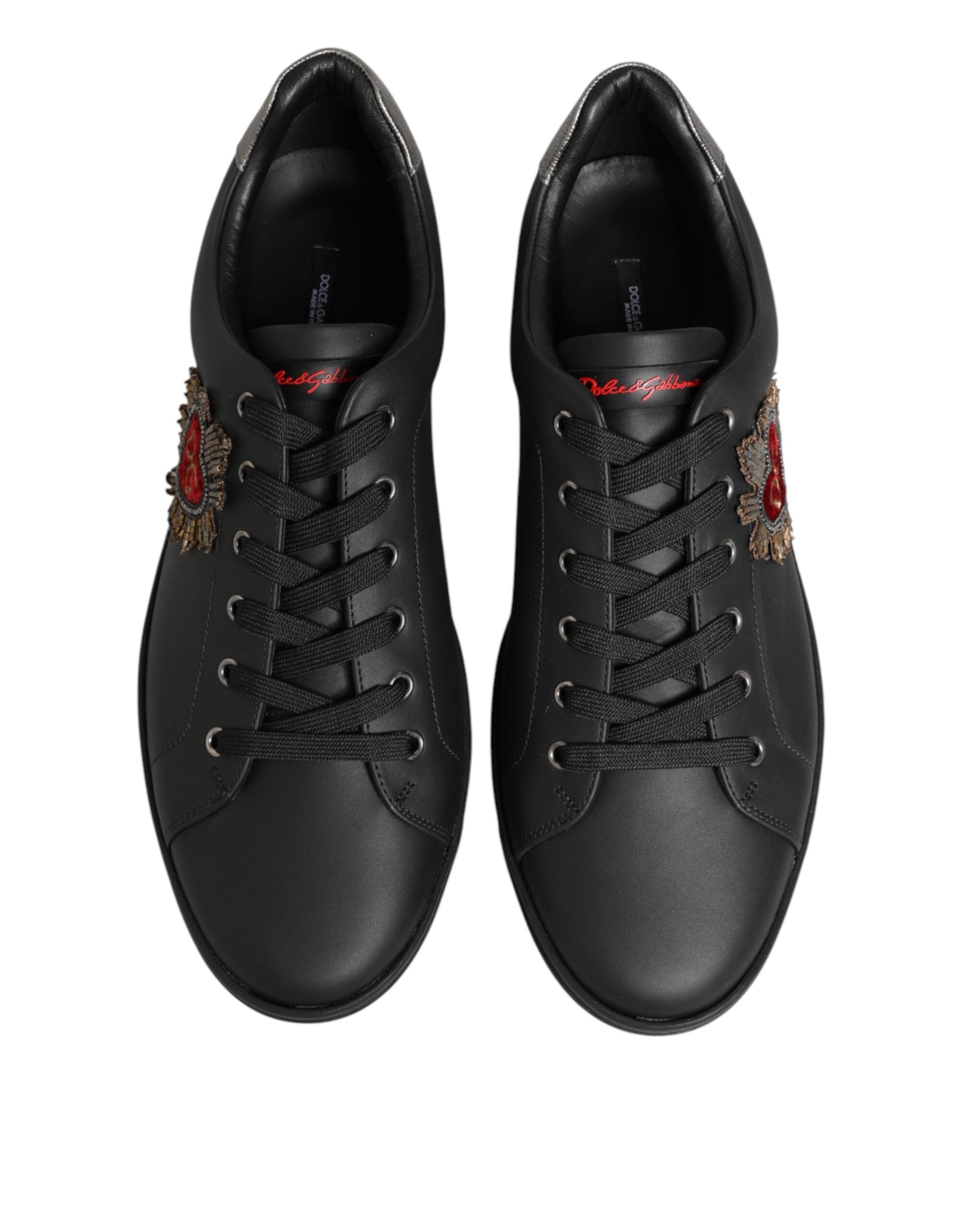 Dolce & Gabbana Schwarze Leder-Sneakers mit Herz-Verzierung