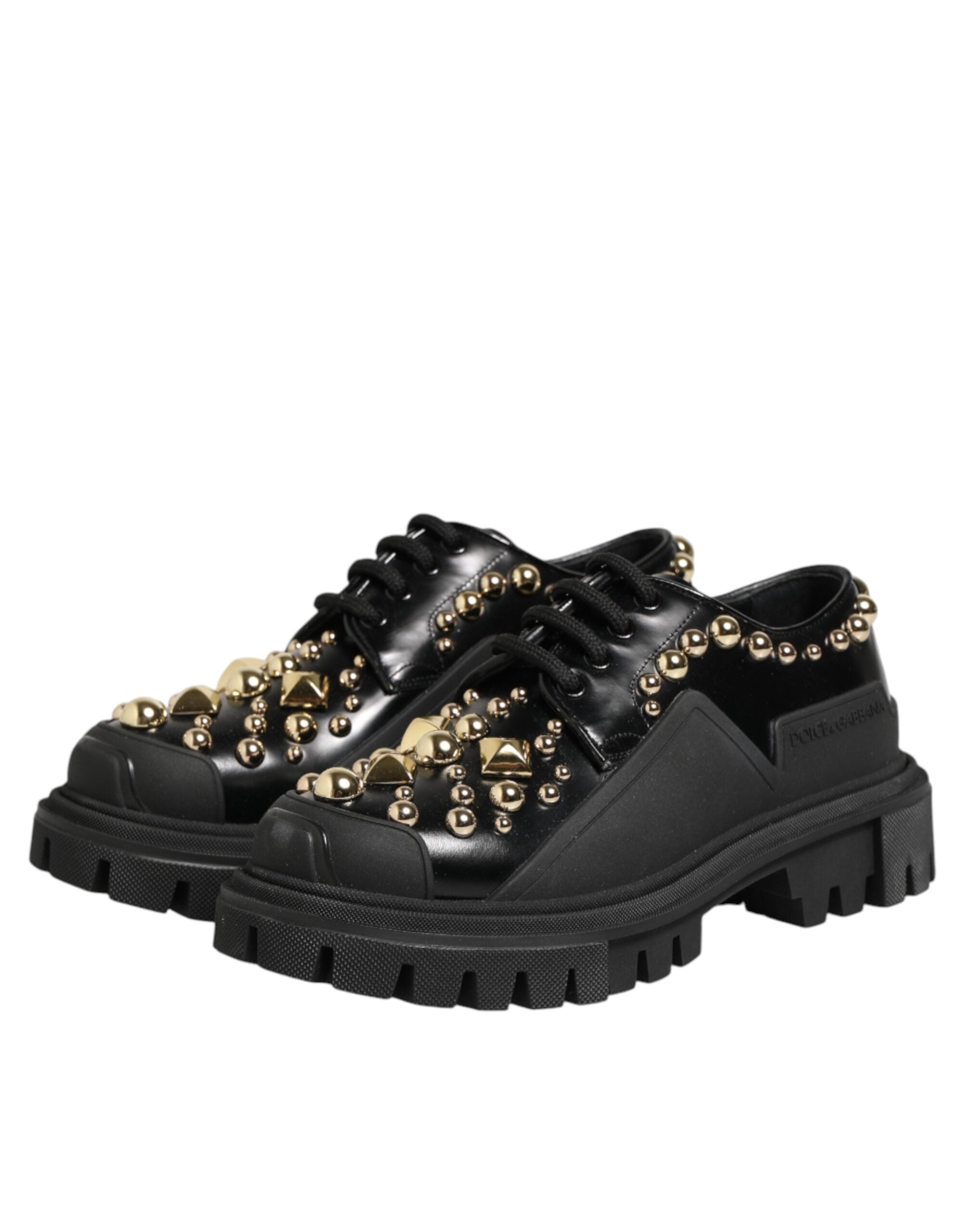 Dolce & Gabbana Schwarze Leder-Derby-Schuhe mit Kristall-Verzierung