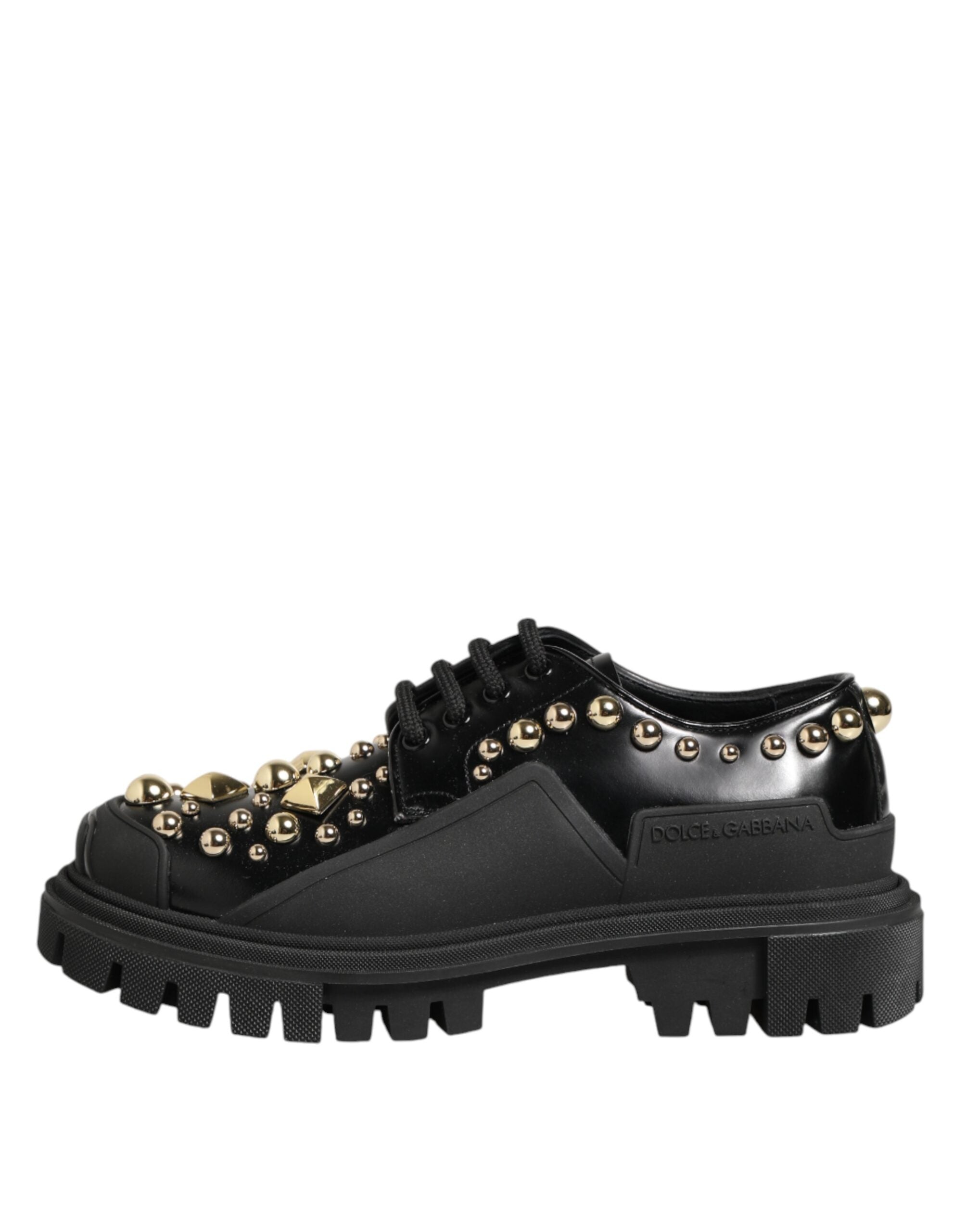 Dolce & Gabbana Schwarze Leder-Derby-Schuhe mit Kristall-Verzierung