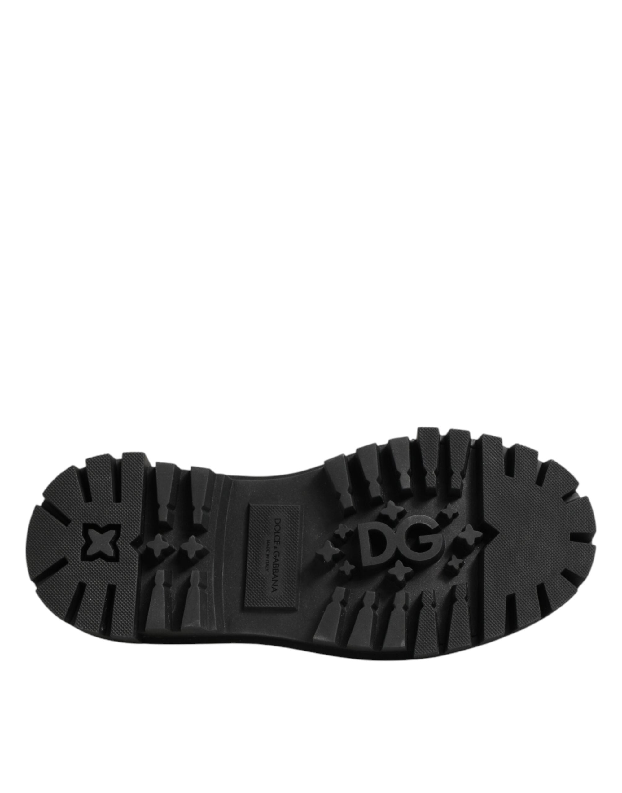 Dolce & Gabbana Schwarze Leder-Derby-Schuhe mit Kristall-Verzierung