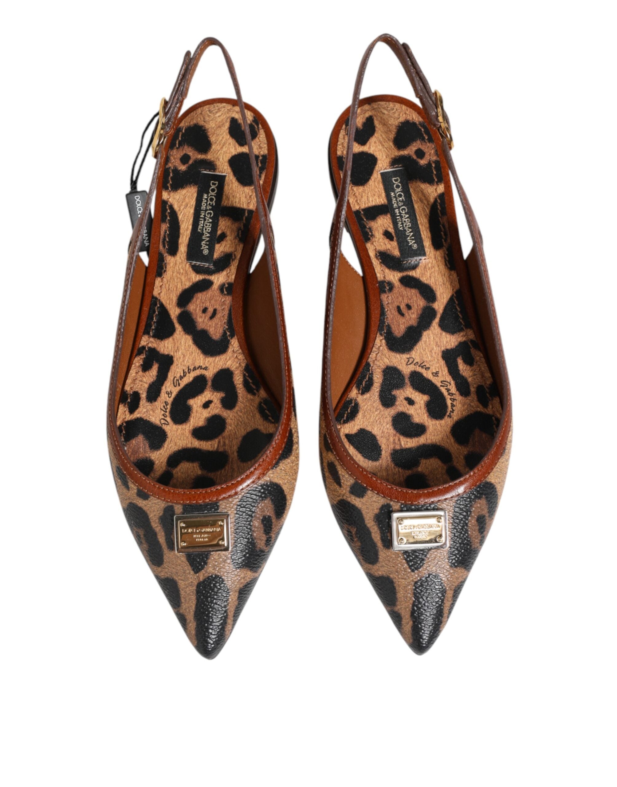 Dolce & Gabbana Braune Slingback-Ballerinas mit Leopardenmuster