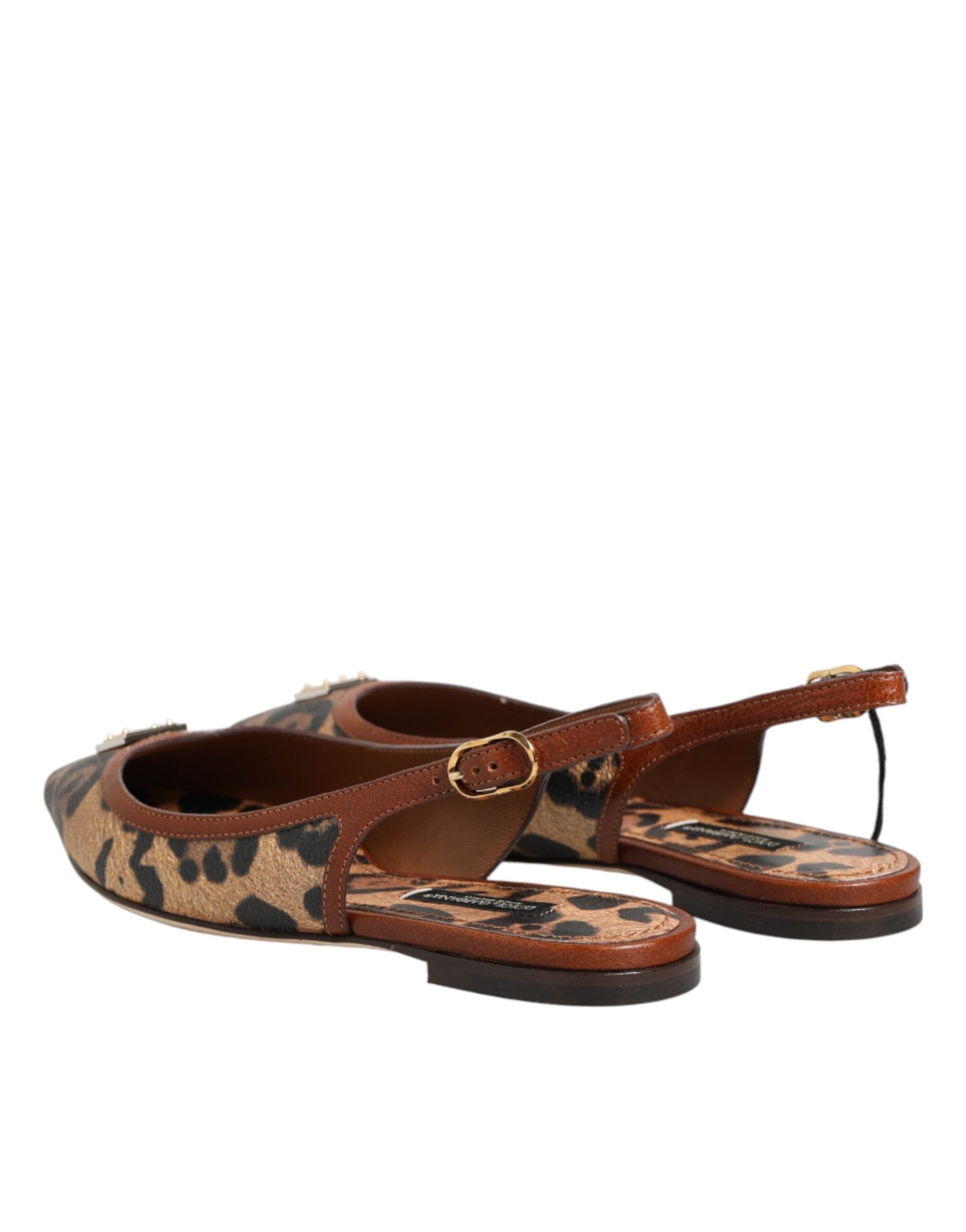 Dolce & Gabbana Braune Slingback-Ballerinas mit Leopardenmuster