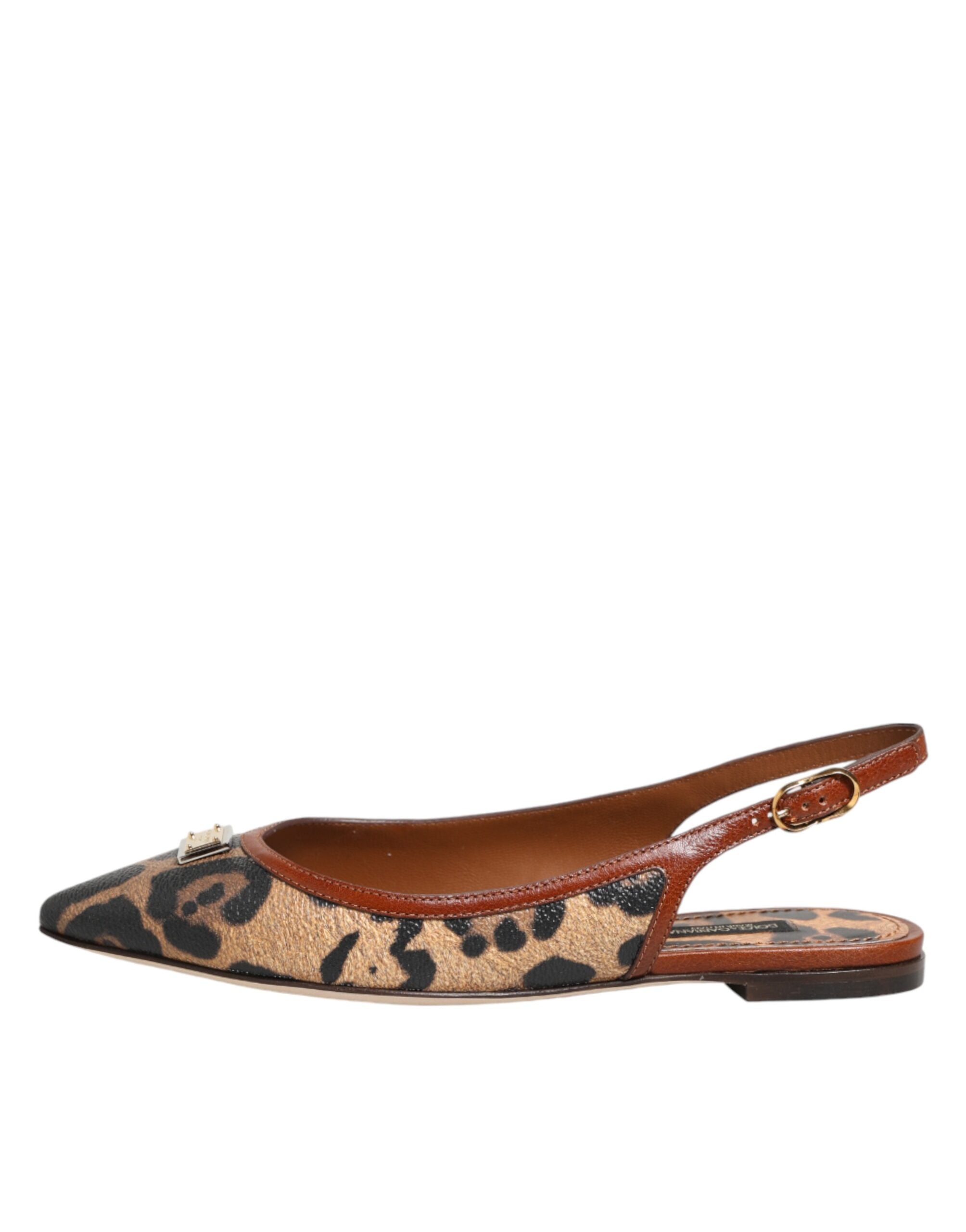 Dolce & Gabbana Braune Slingback-Ballerinas mit Leopardenmuster