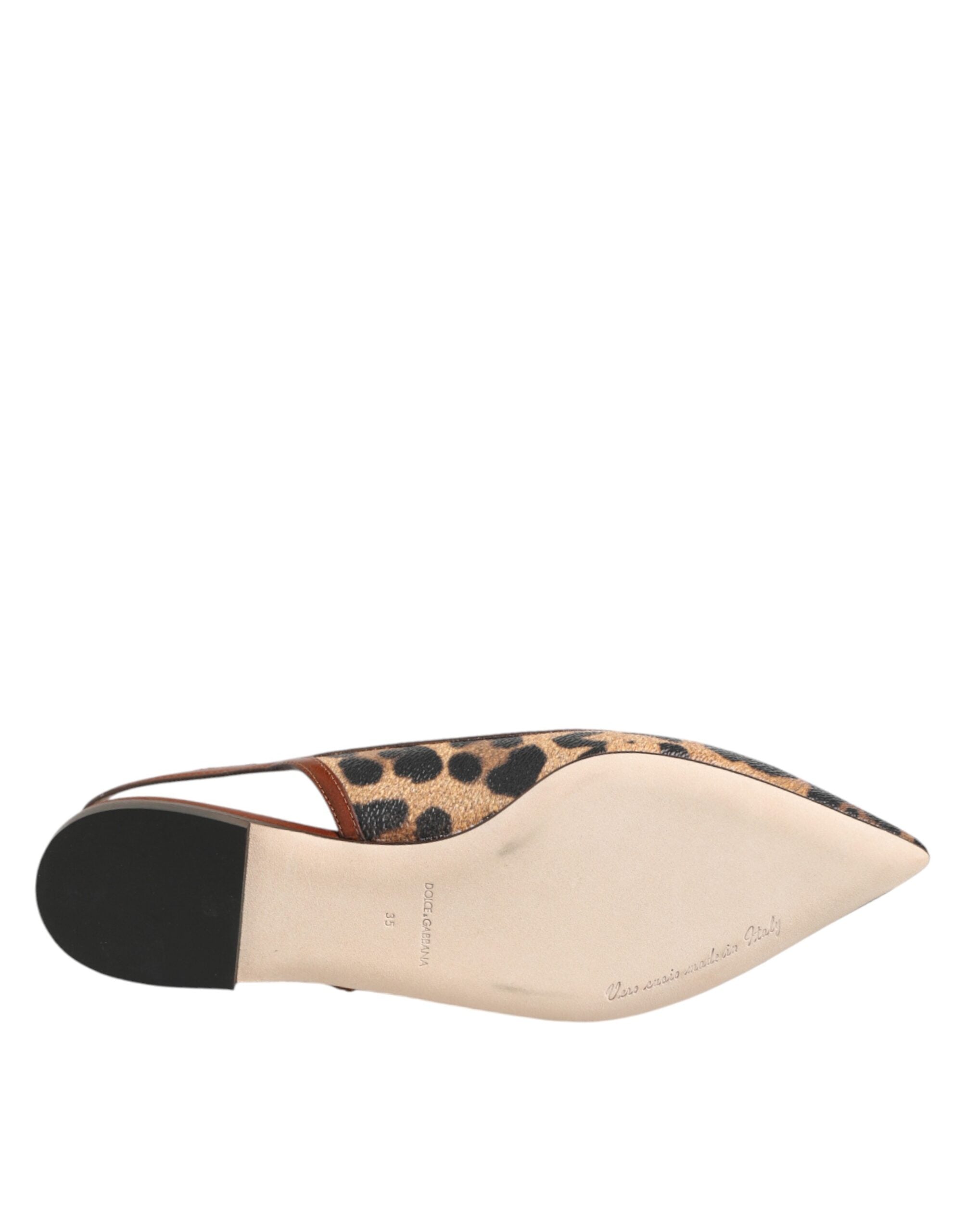 Dolce & Gabbana Braune Slingback-Ballerinas mit Leopardenmuster
