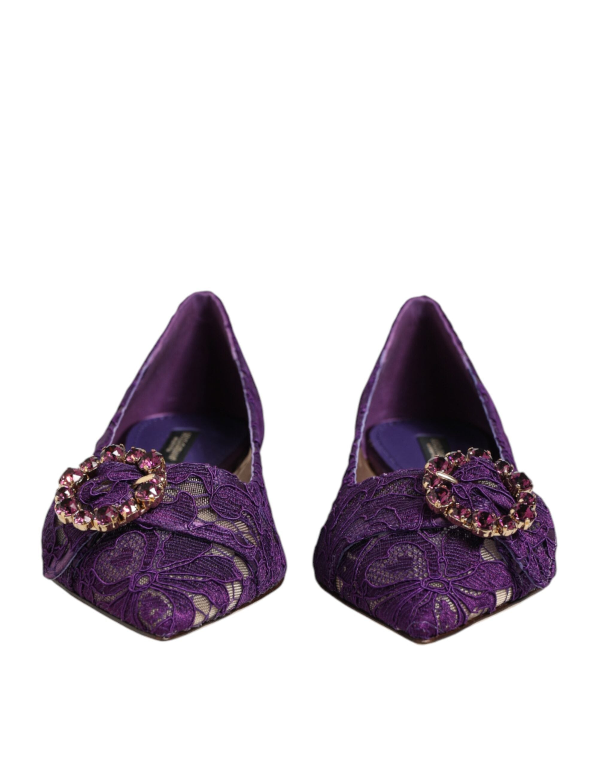 Dolce & Gabbana Lila Taormina-Spitzen-Ballerinas mit Kristallen