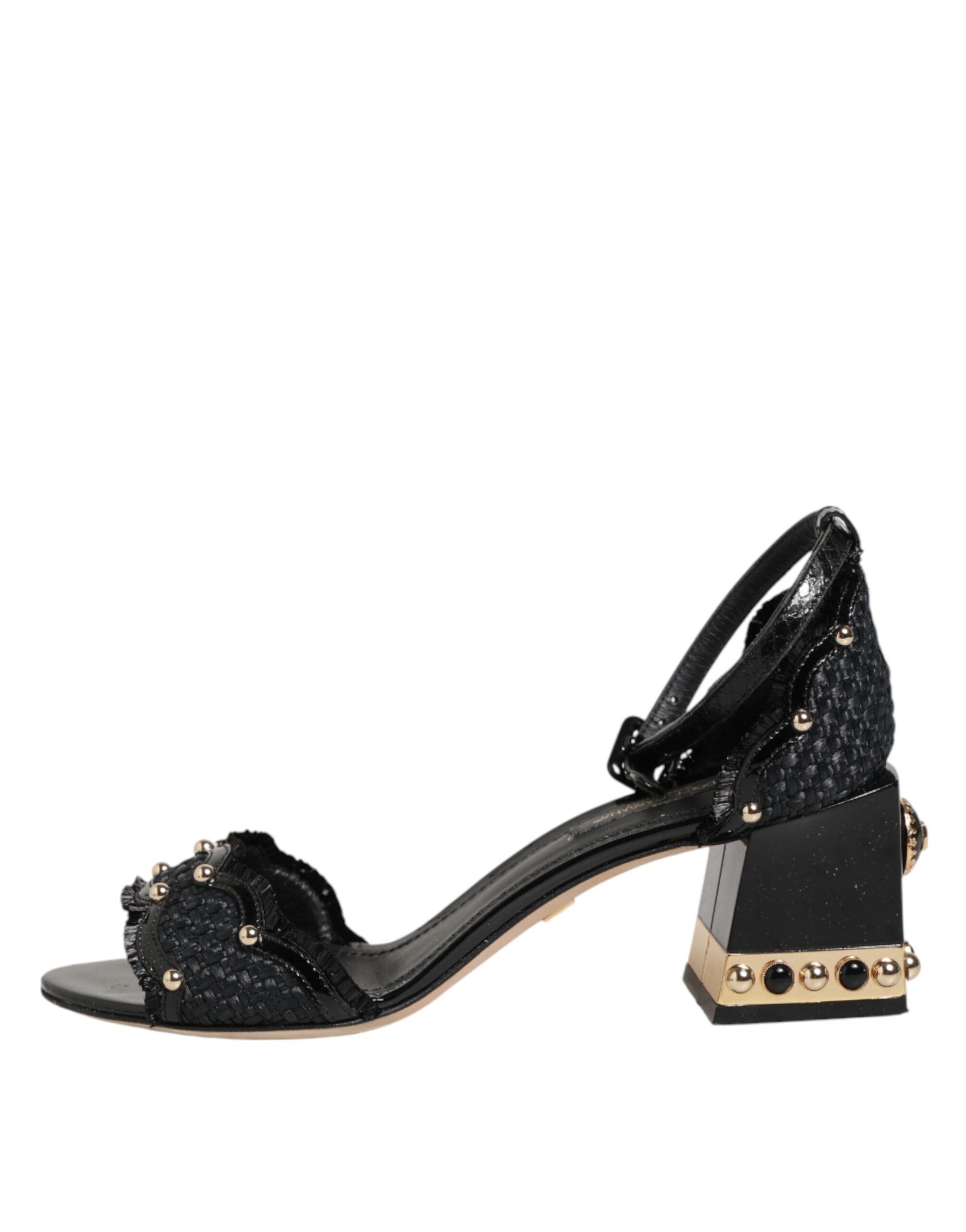 Dolce & Gabbana Schwarze Sandalen mit Nieten und Knöchelriemen