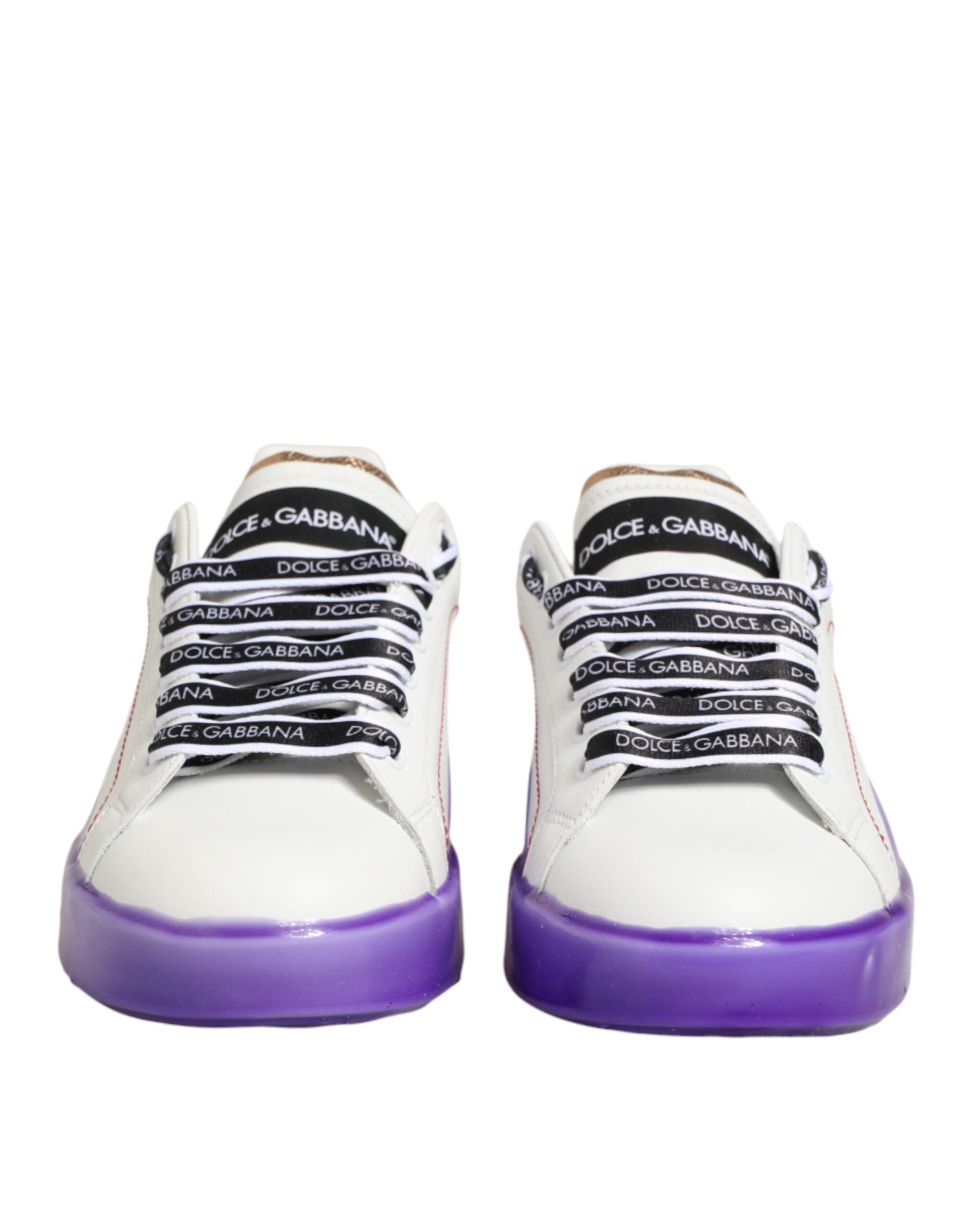 Dolce & Gabbana Weiße und Lila Leder-Sneaker mit niedrigem Schaft