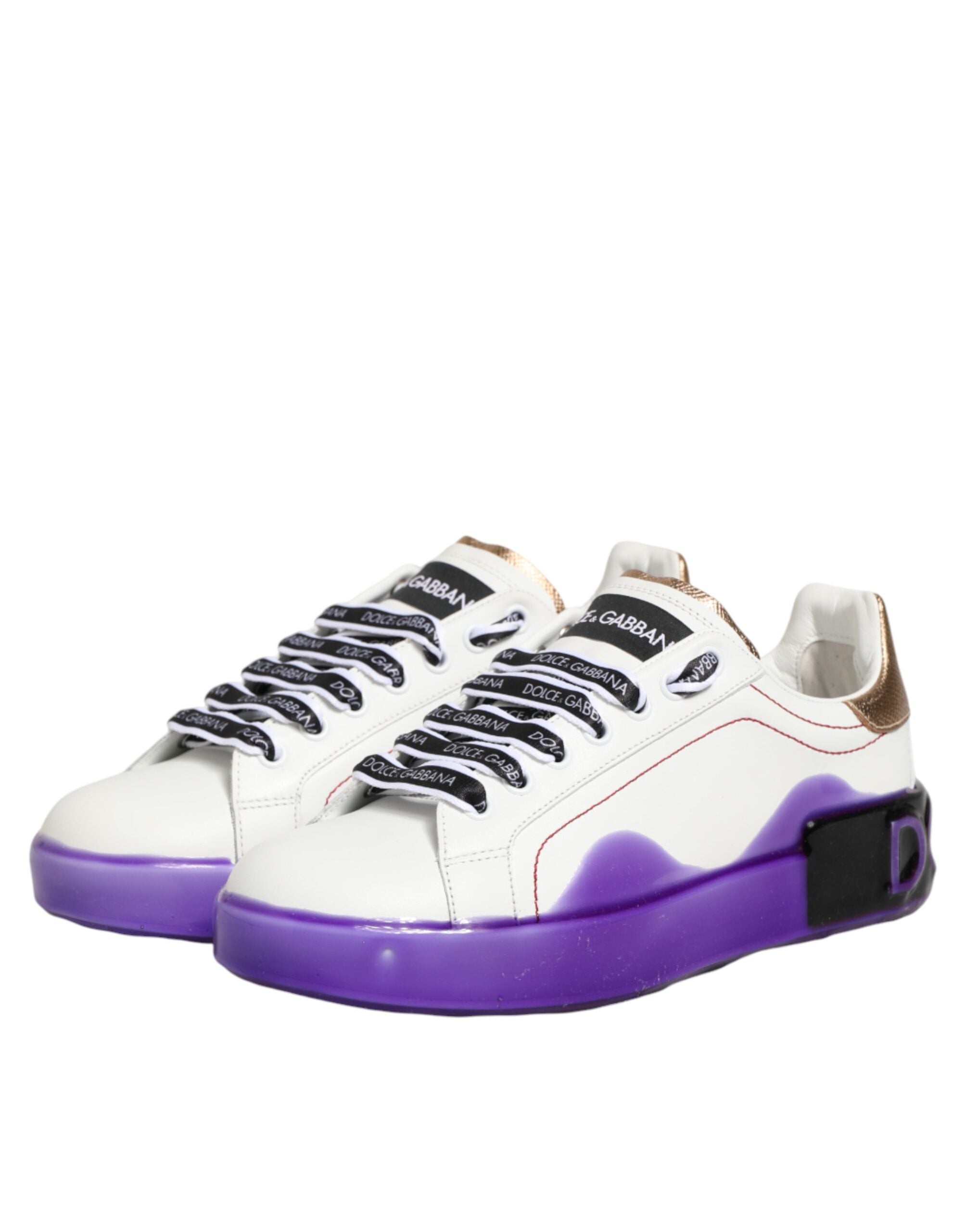 Dolce & Gabbana Weiße und Lila Leder-Sneaker mit niedrigem Schaft