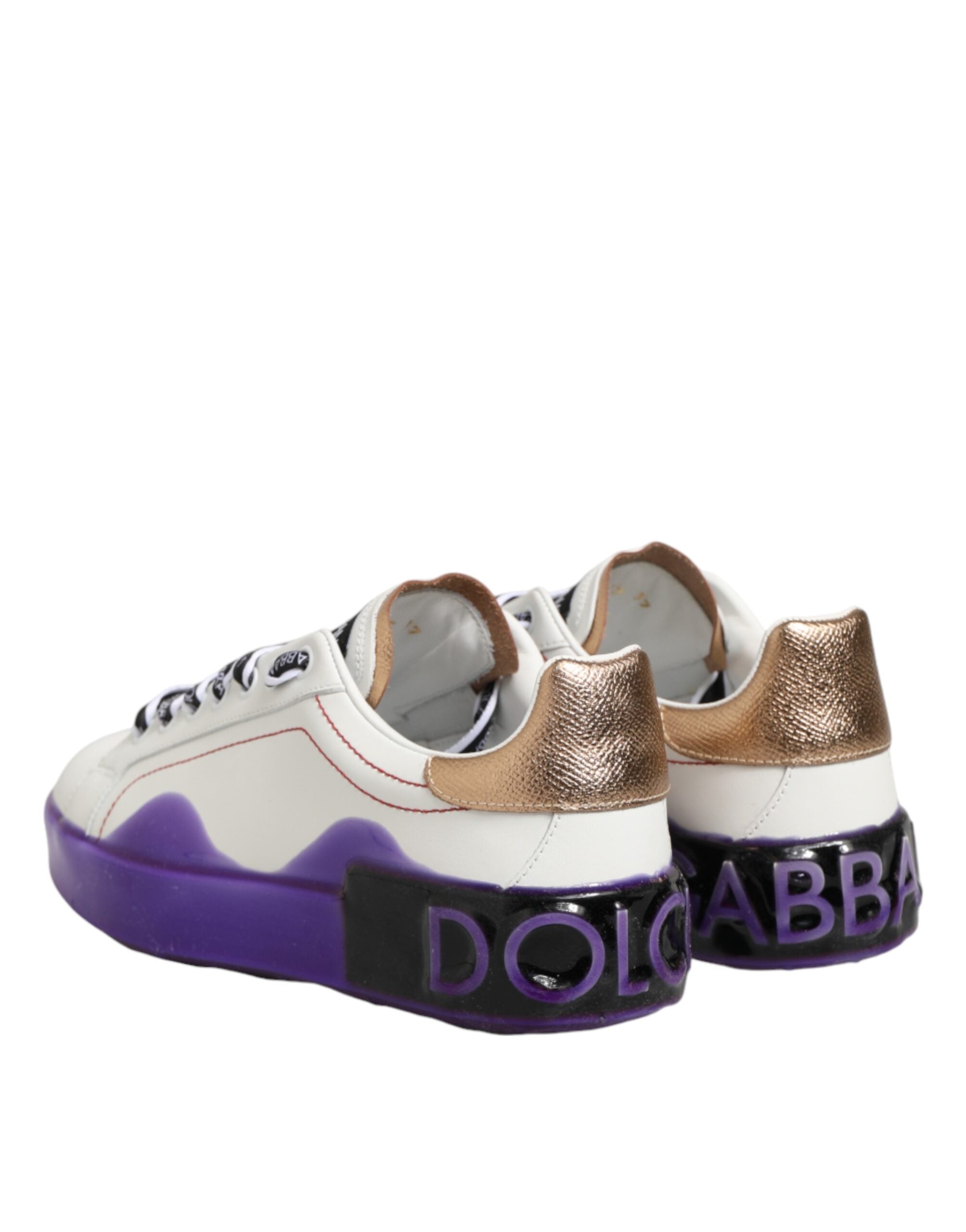 Dolce & Gabbana Weiße und Lila Leder-Sneaker mit niedrigem Schaft
