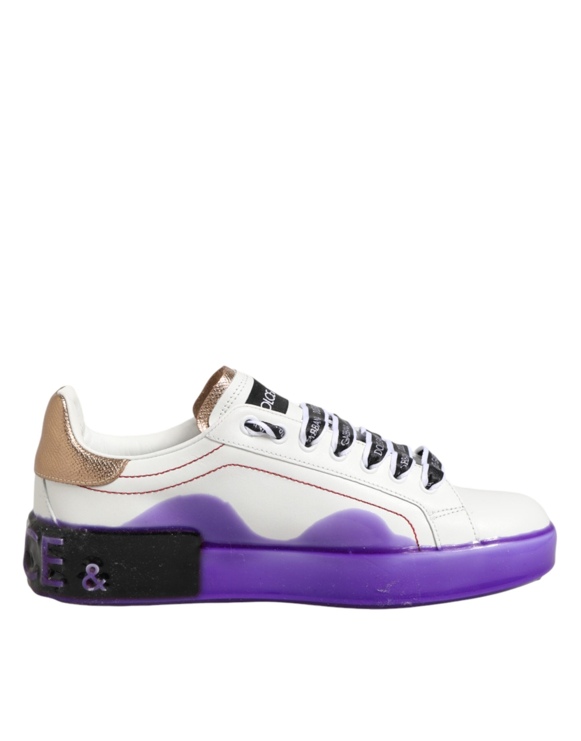 Dolce & Gabbana Weiße und Lila Leder-Sneaker mit niedrigem Schaft