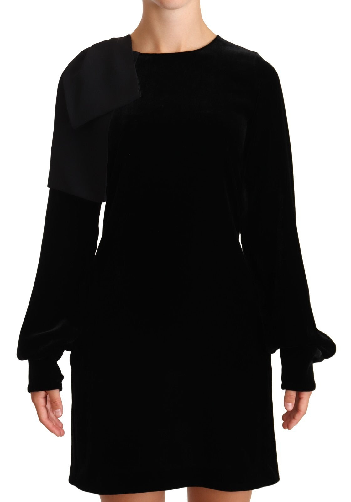 N.21 Schwarzes Viskose-Minikleid mit Rundhalsausschnitt und langen Ärmeln