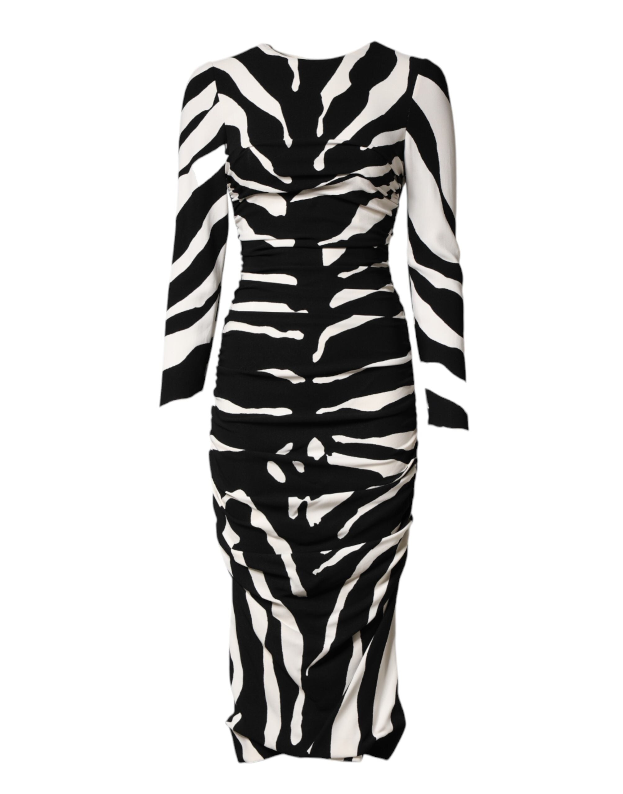 Dolce & Gabbana Schwarzes, weißes Zebra-Viskose-Etui-Midikleid