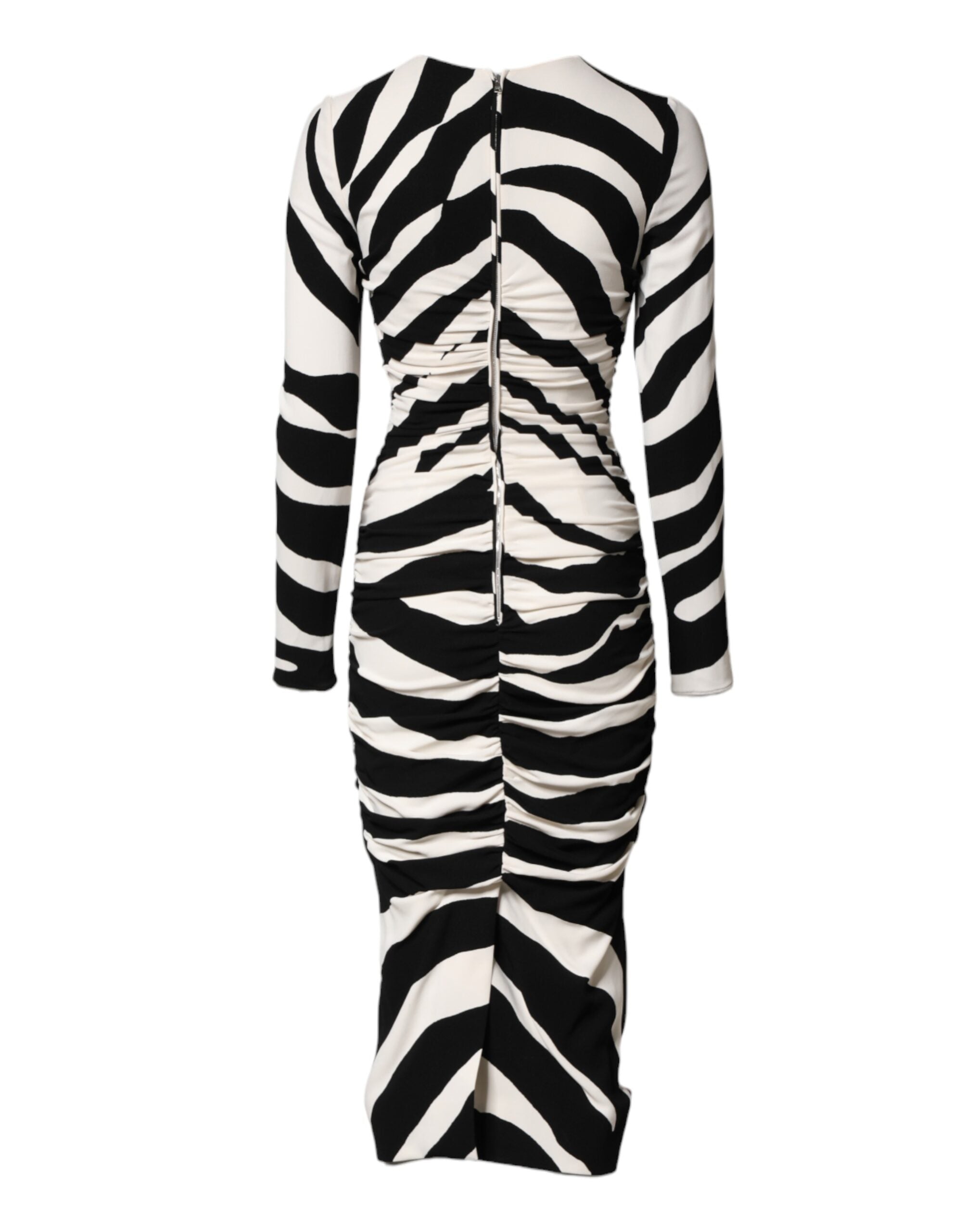 Dolce & Gabbana Schwarzes, weißes Zebra-Viskose-Etui-Midikleid