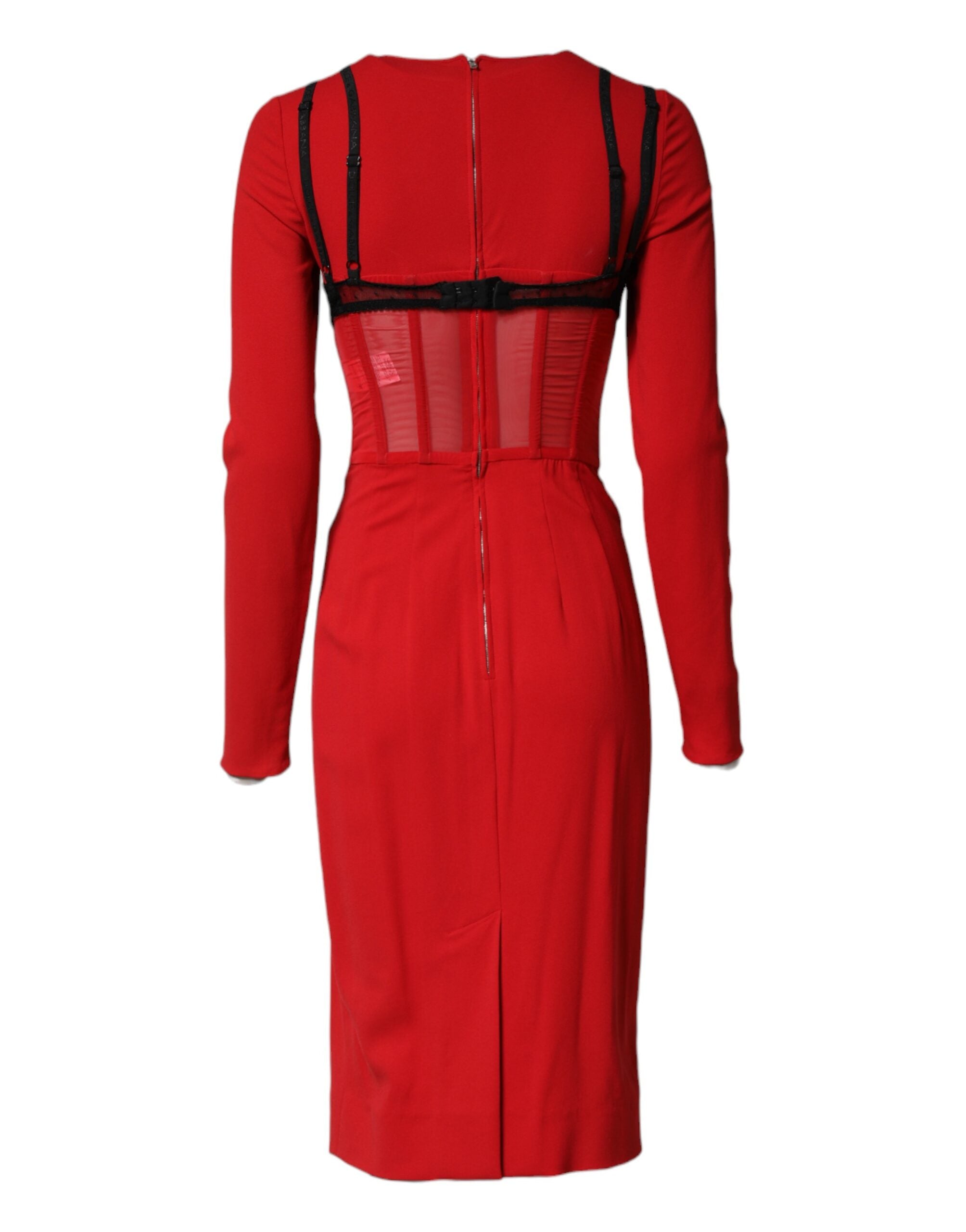 Dolce & Gabbana Schwarzes Midi-Kleid mit kontrastierendem rotem BH aus Cady