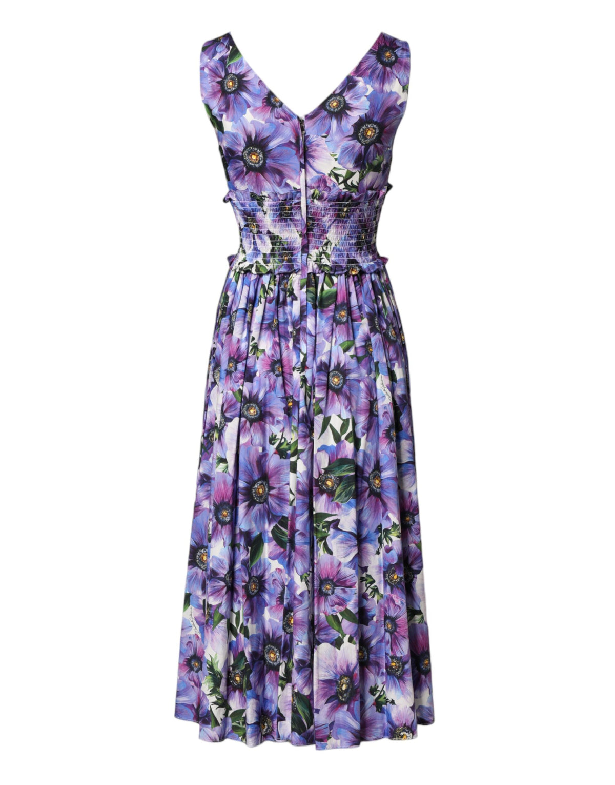 Dolce & Gabbana Lila Anemone-Print Plissiert Midi-Kleid