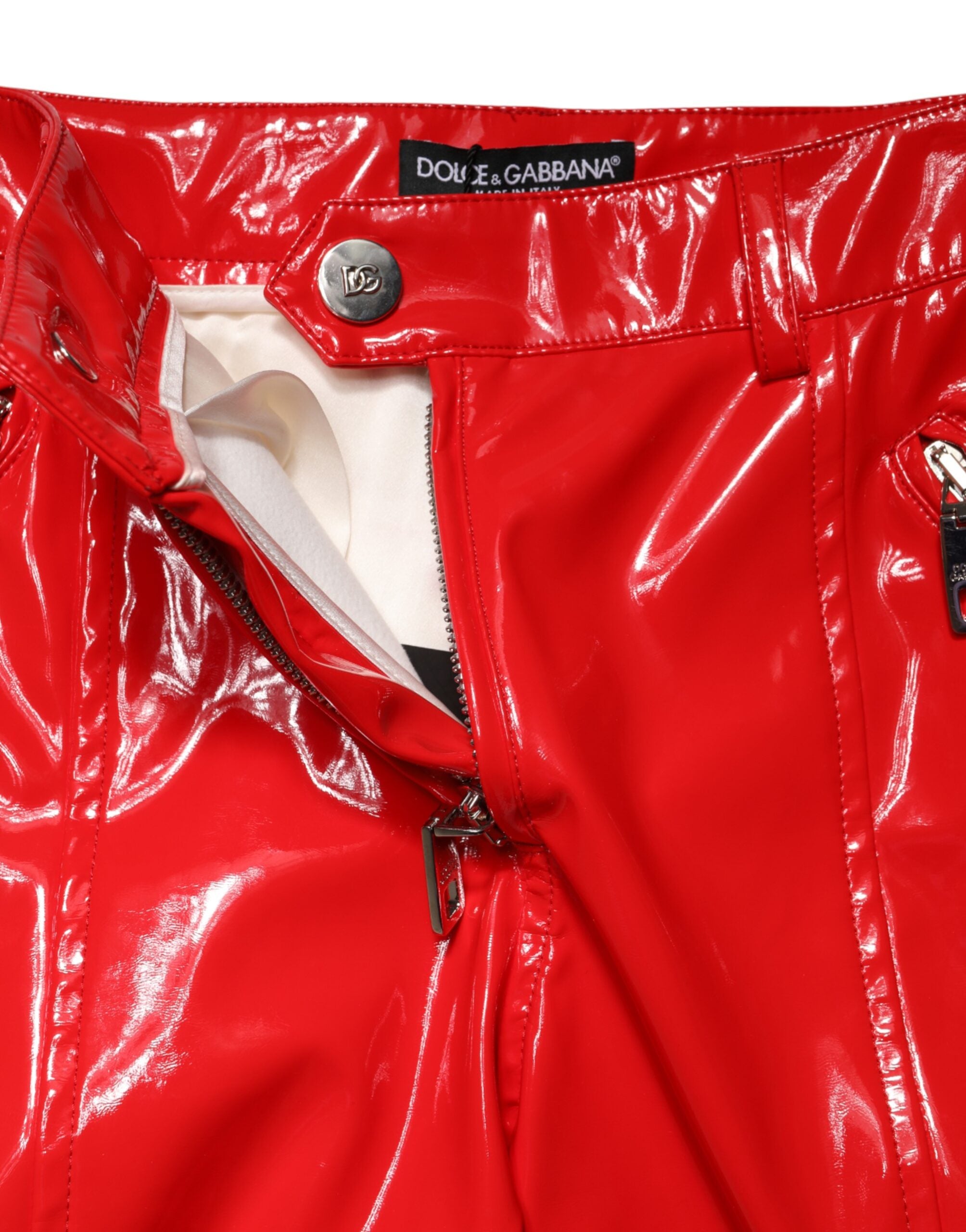 Dolce & Gabbana Rote, glänzende Polyester-Cargo-Bootcut-Hose