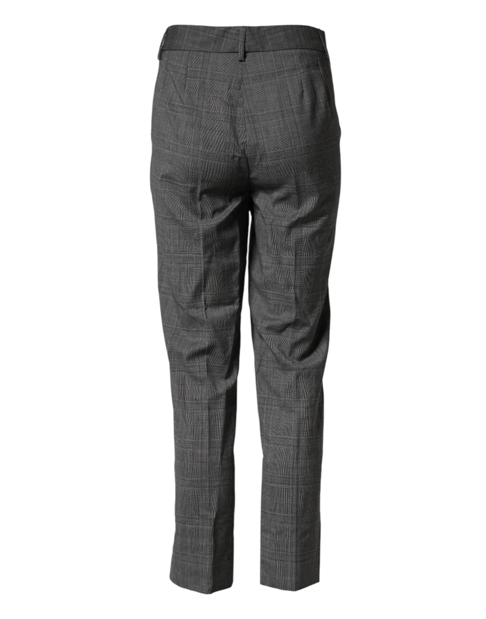 Dolce & Gabbana Dunkelgraue Karierte Tartan-Hose aus reiner Schurwolle