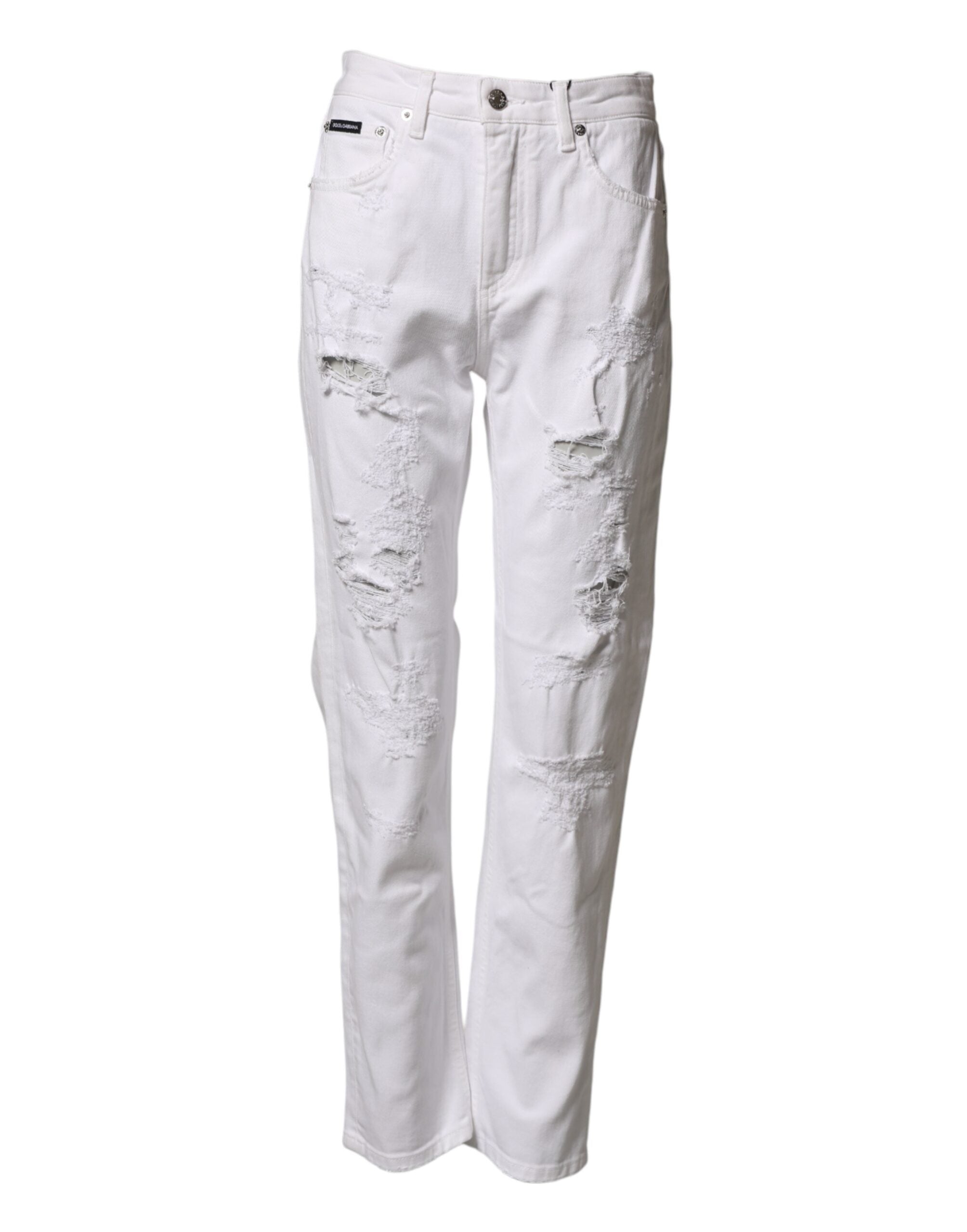 Dolce & Gabbana Weiße Distressed-Jeans im Boyfriend-Stil aus Baumwolle