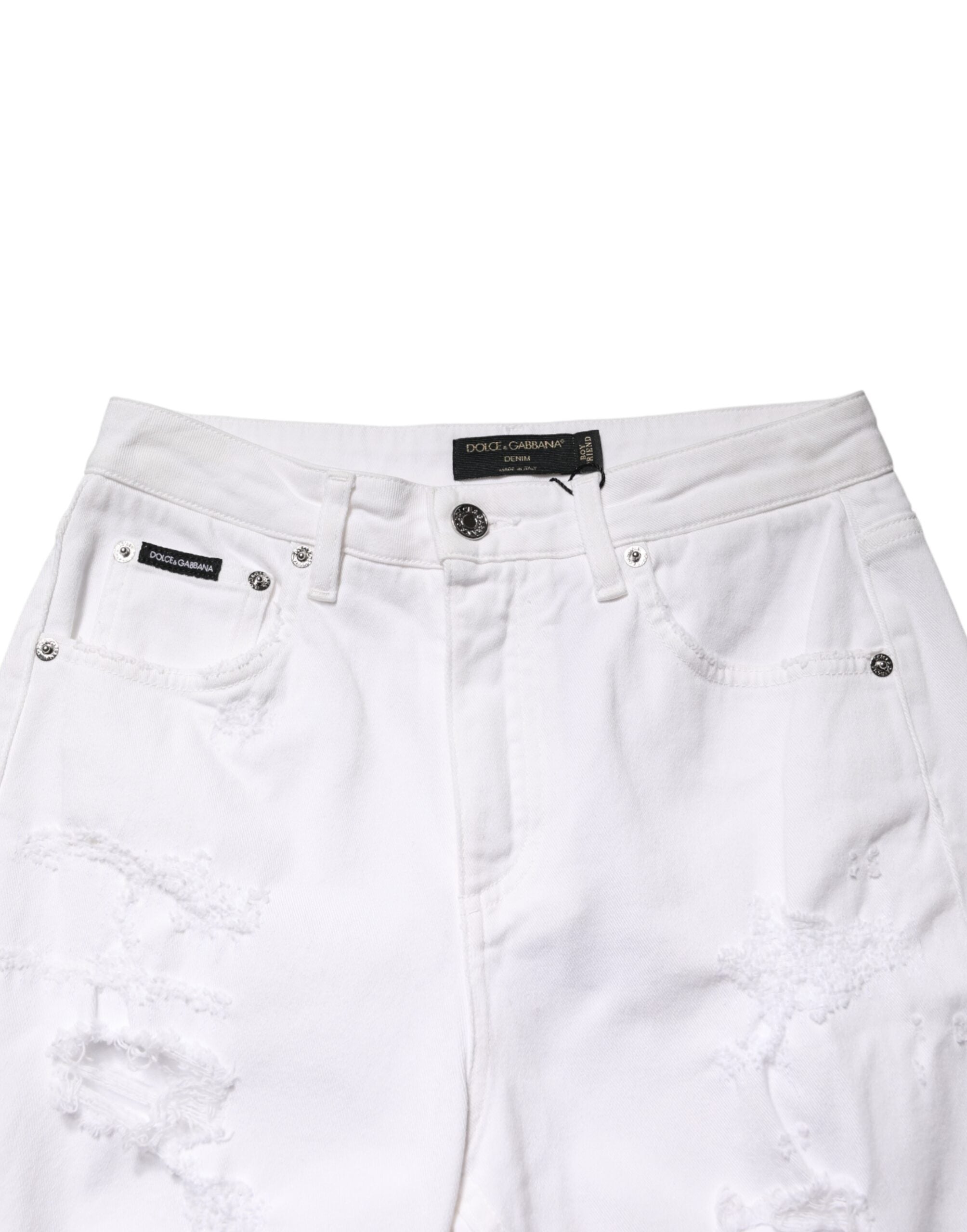Dolce & Gabbana Weiße Distressed-Jeans im Boyfriend-Stil aus Baumwolle