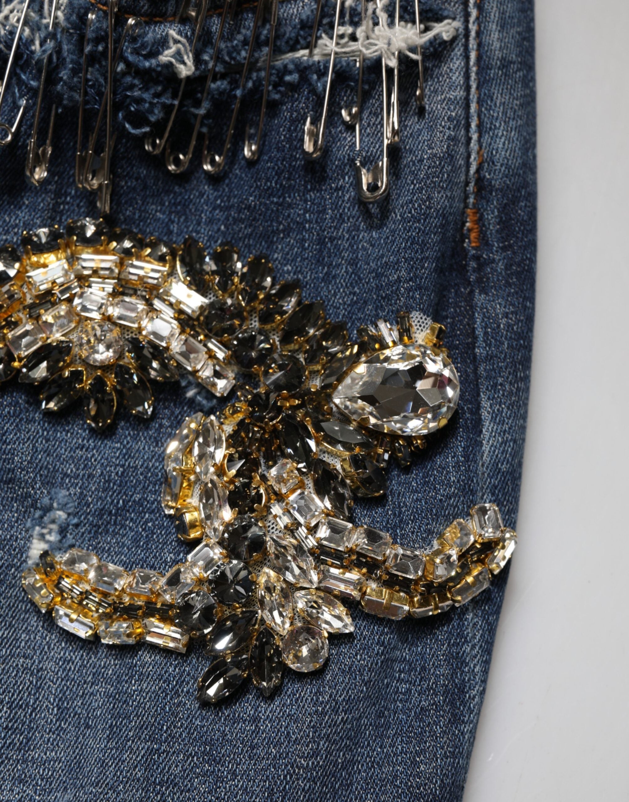 Dolce & Gabbana Blaue Baumwoll-Jeans mit Strass-Verzierungen