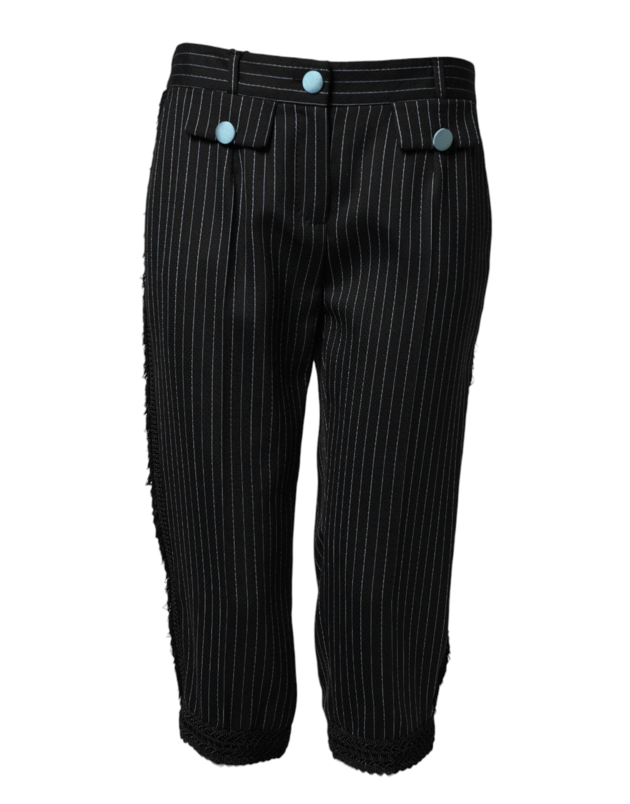 Dolce & Gabbana Schwarze Wollhose mit Streifen im Cropped-Stil