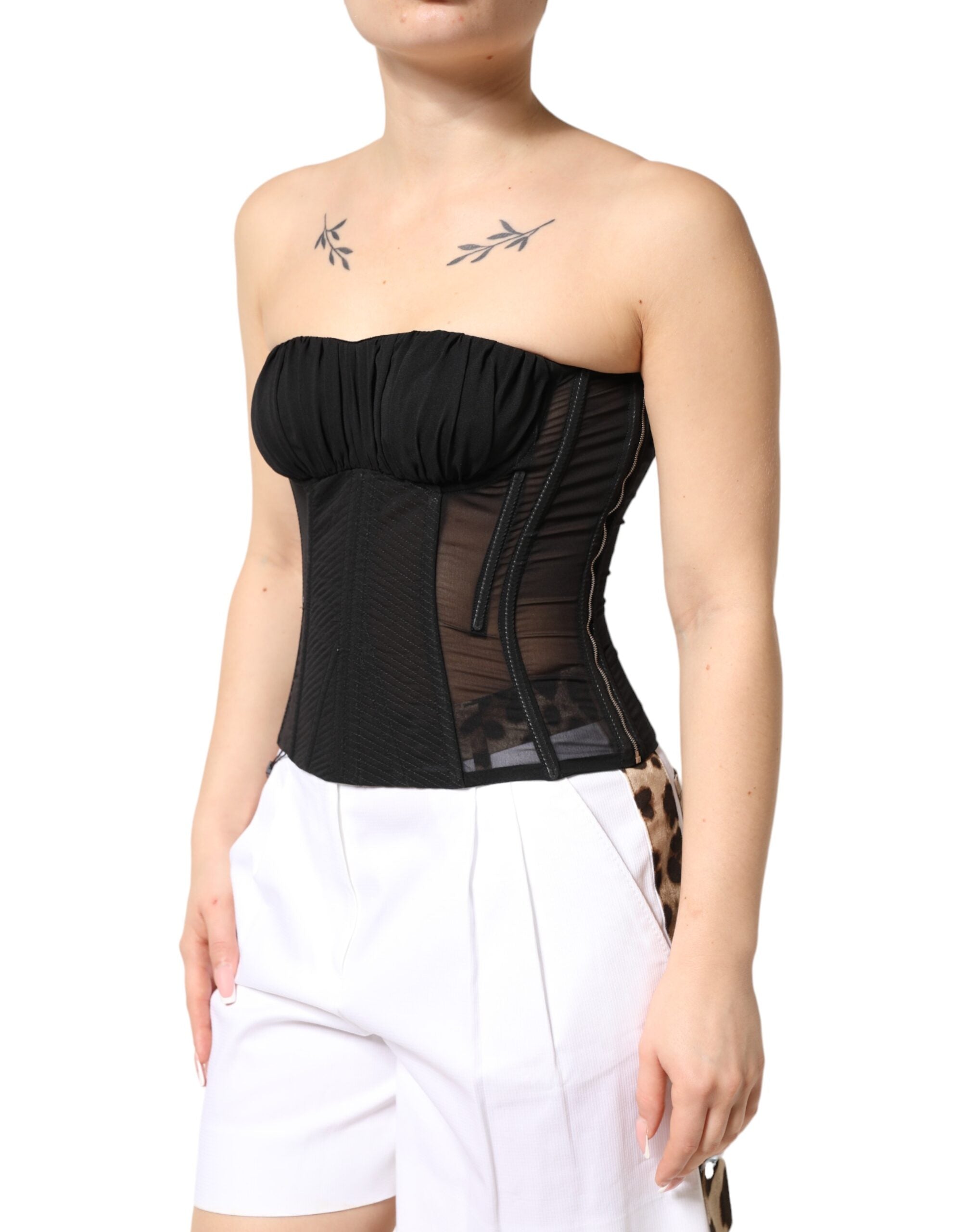 Dolce & Gabbana Schwarzes Seiden-Spitzen-Korsett-Bustier