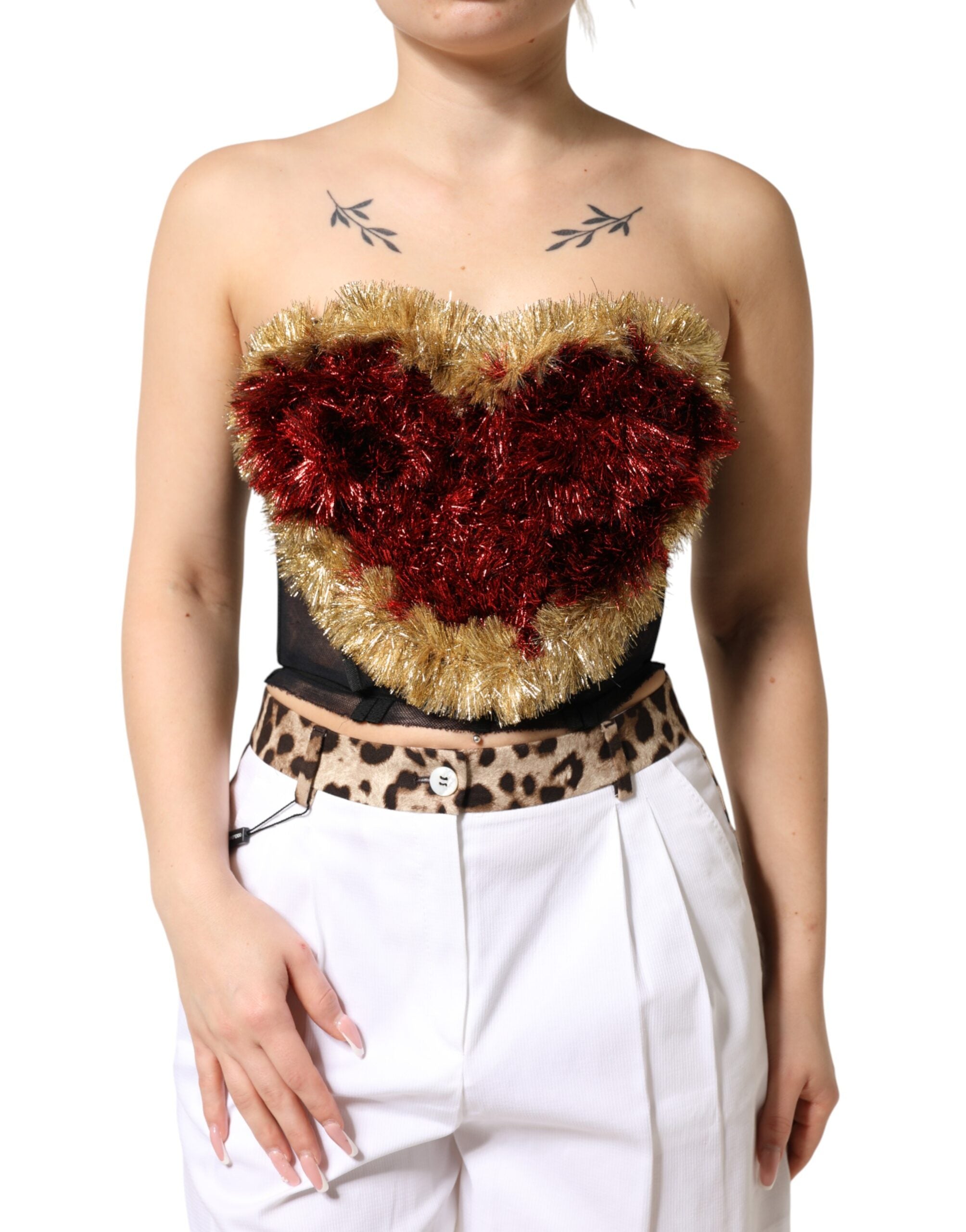 Dolce & Gabbana Schwarzes Goldherz-Korsett-Glitzertop