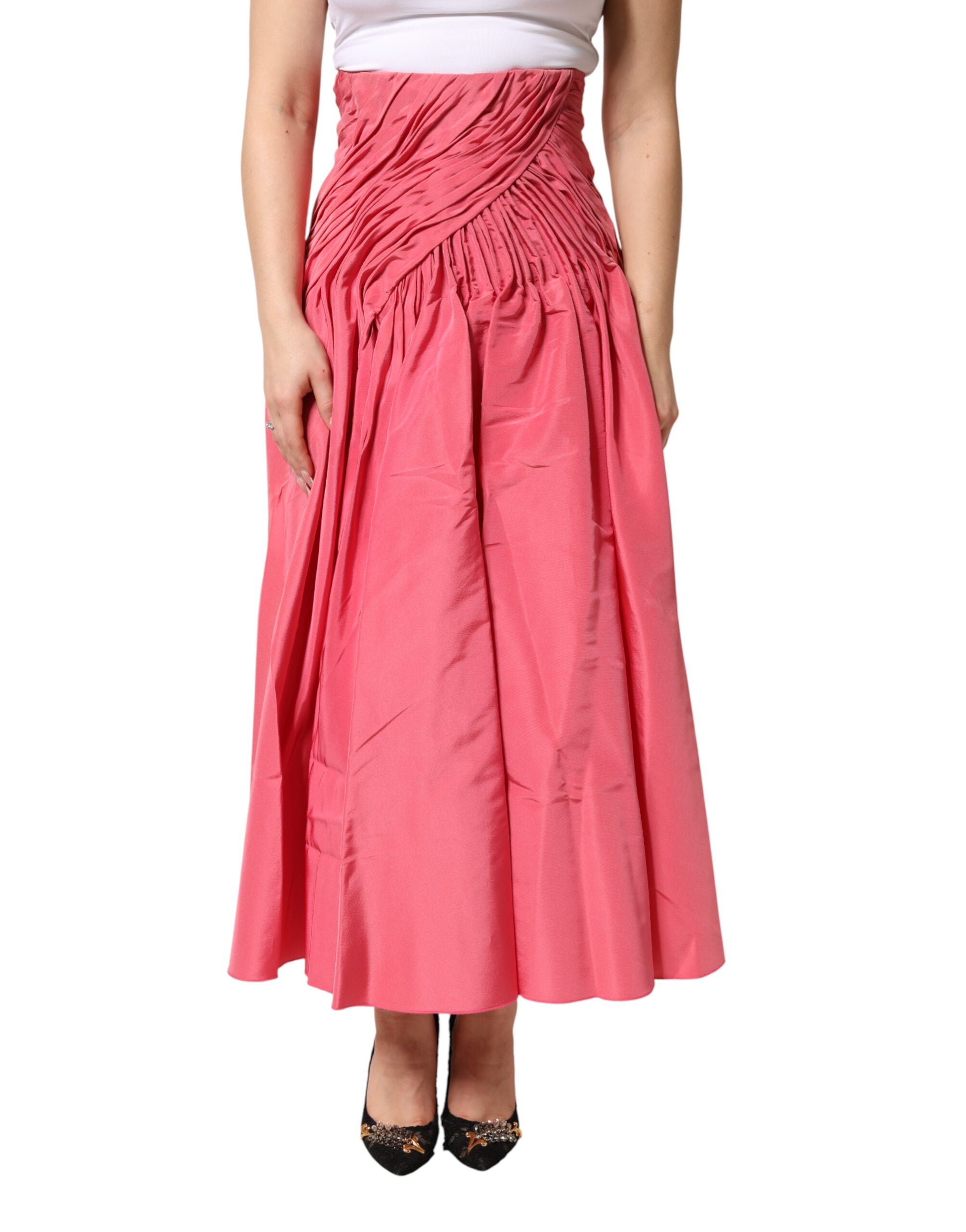 Dolce & Gabbana Pinker Seidenrock mit Falten und hoher Taille, Midi-Länge