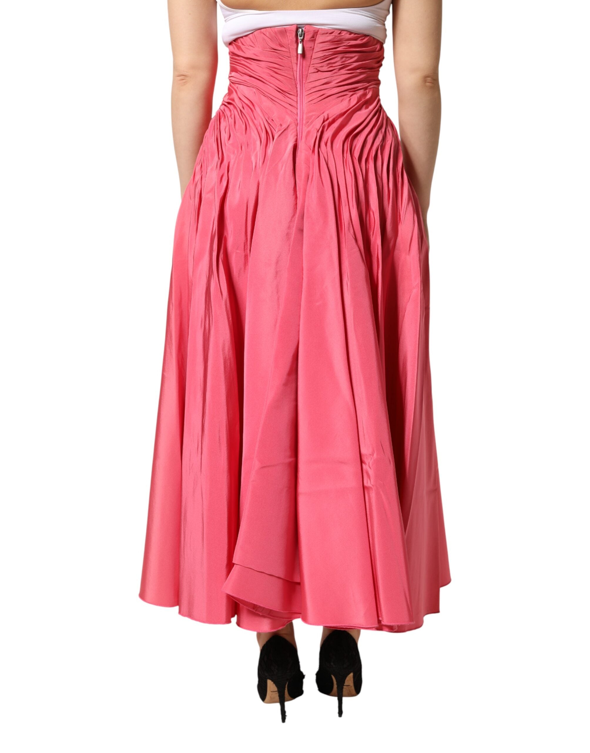 Dolce & Gabbana Pinker Seidenrock mit Falten und hoher Taille, Midi-Länge