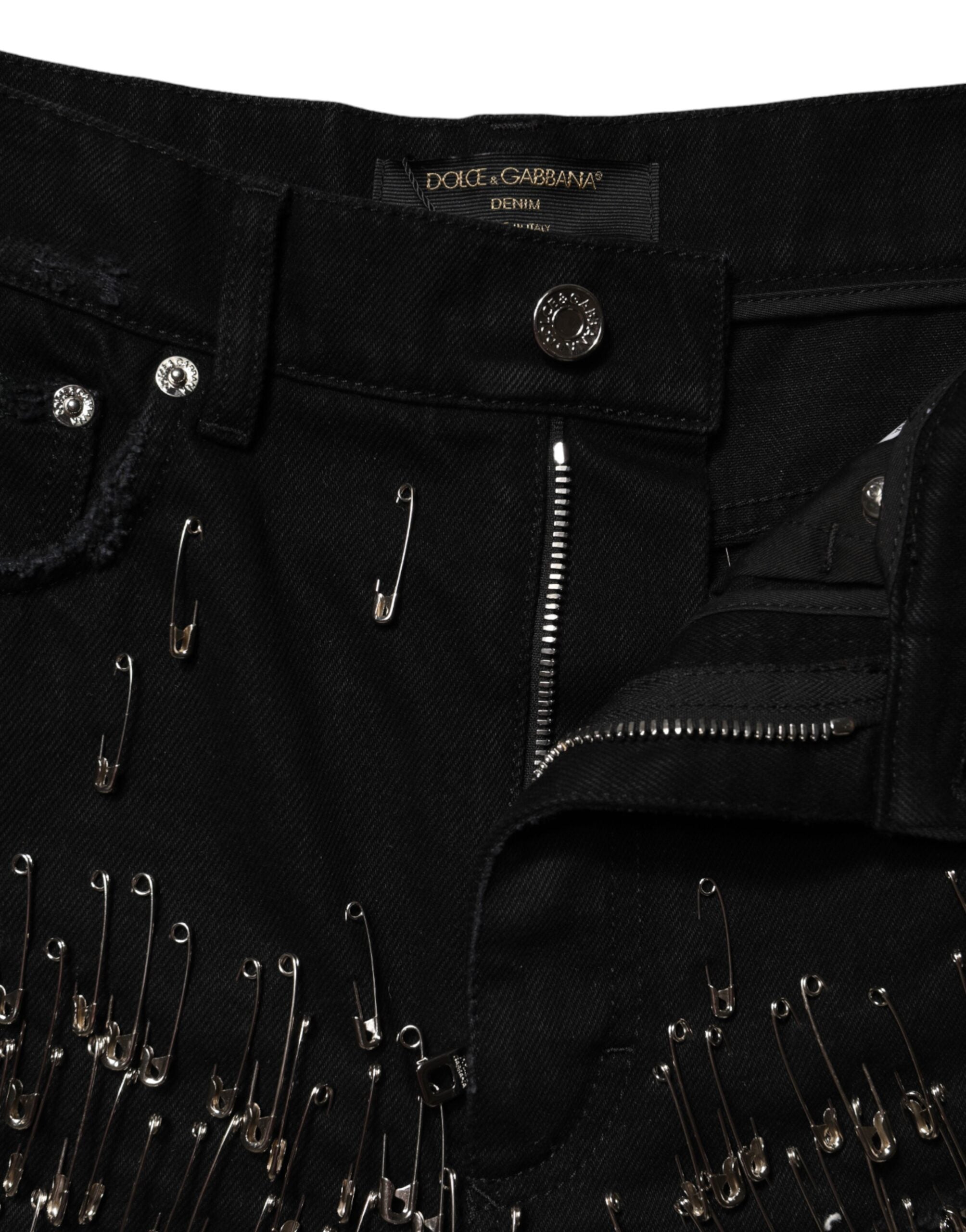 Dolce & Gabbana Schwarze Hot Pants aus Baumwoll-Denim mit Nadel-Details