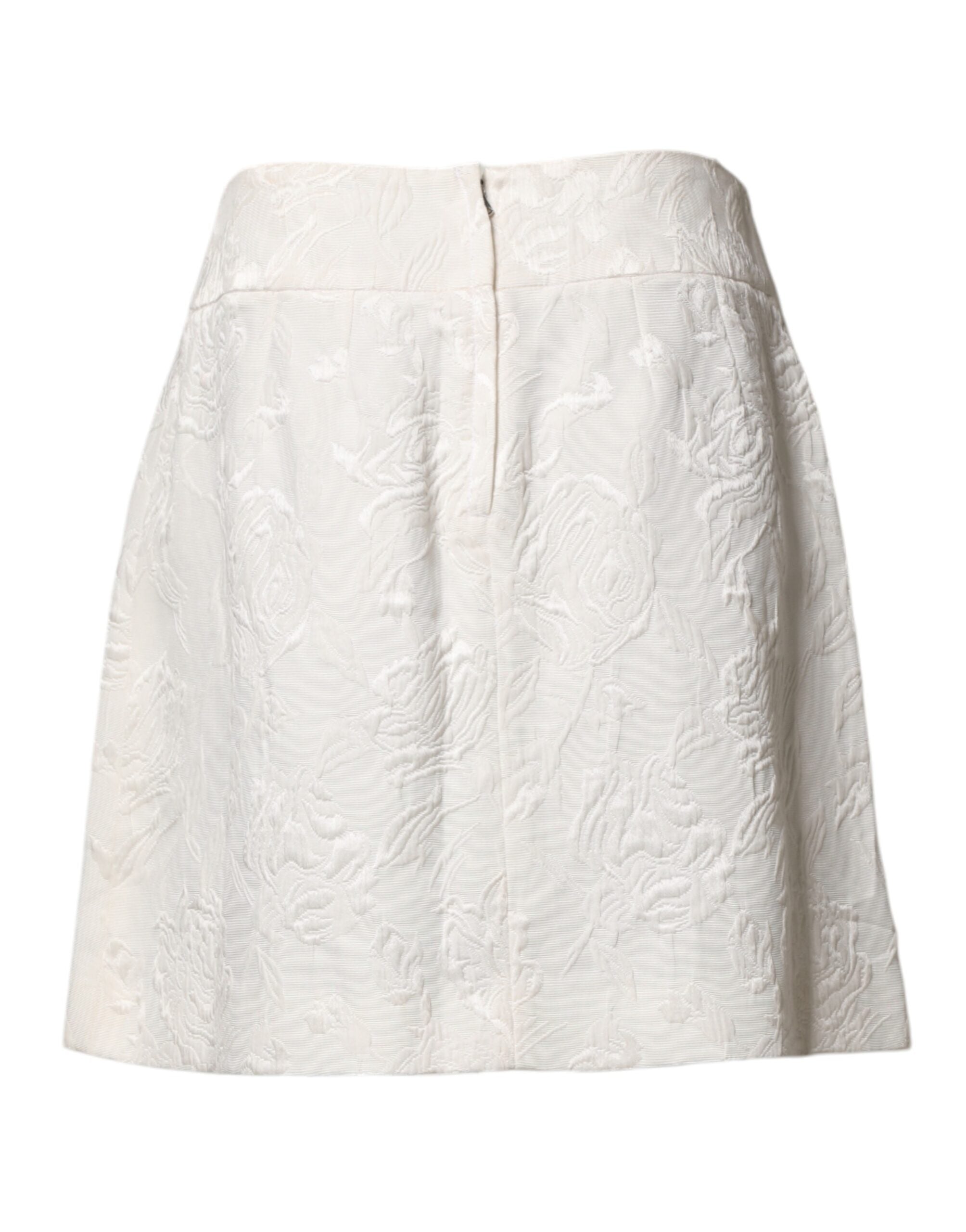 Dolce & Gabbana Weißer Mini-Rock aus floralem Brokat mit hohem Bund