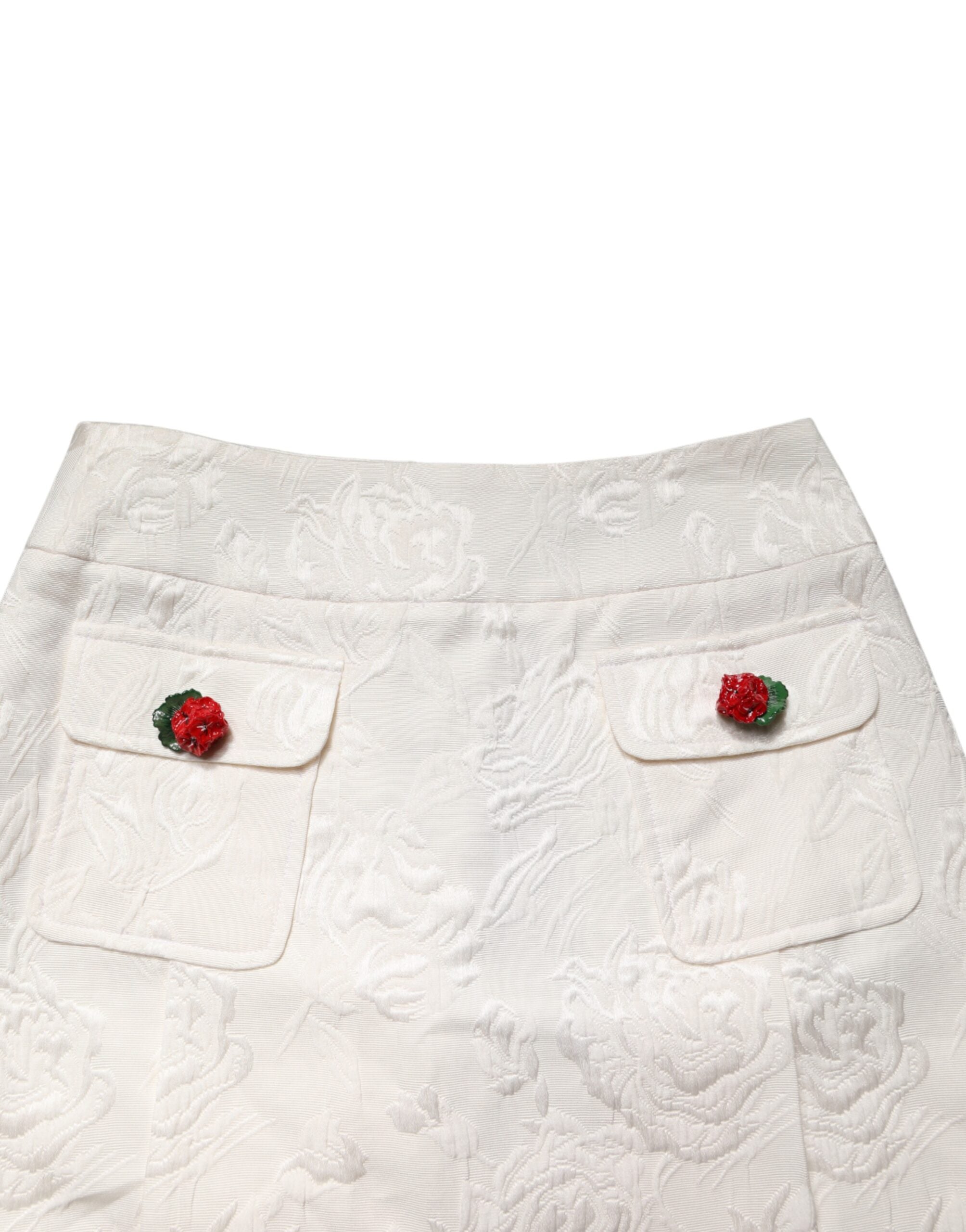 Dolce & Gabbana Weißer Mini-Rock aus floralem Brokat mit hohem Bund