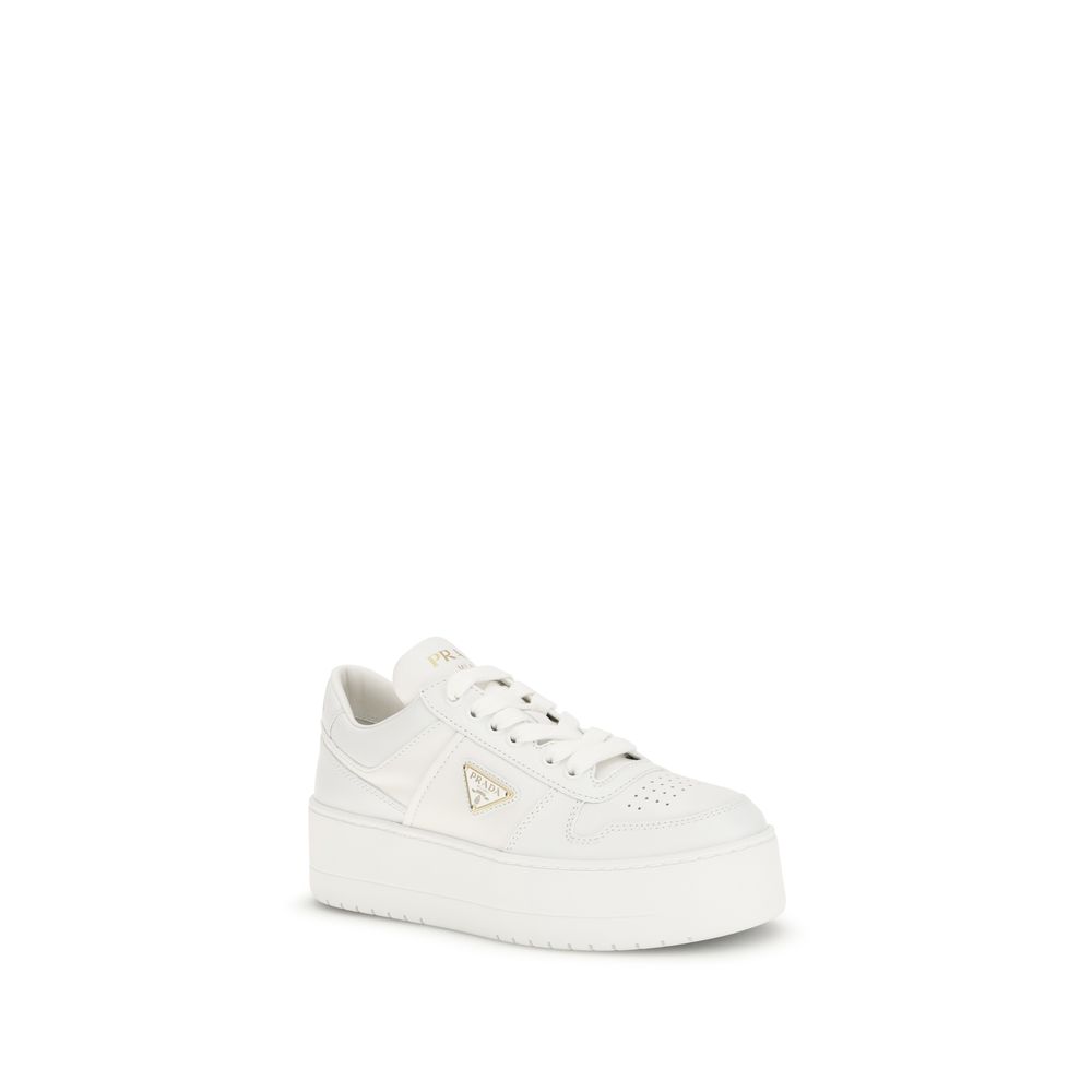 Prada Weiße Bos Taurus Kalbsleder Plateau-Sneaker