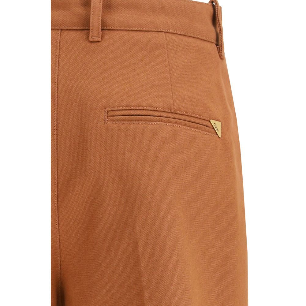 Chloé Braune Baumwollhose mit ausgestelltem Bein