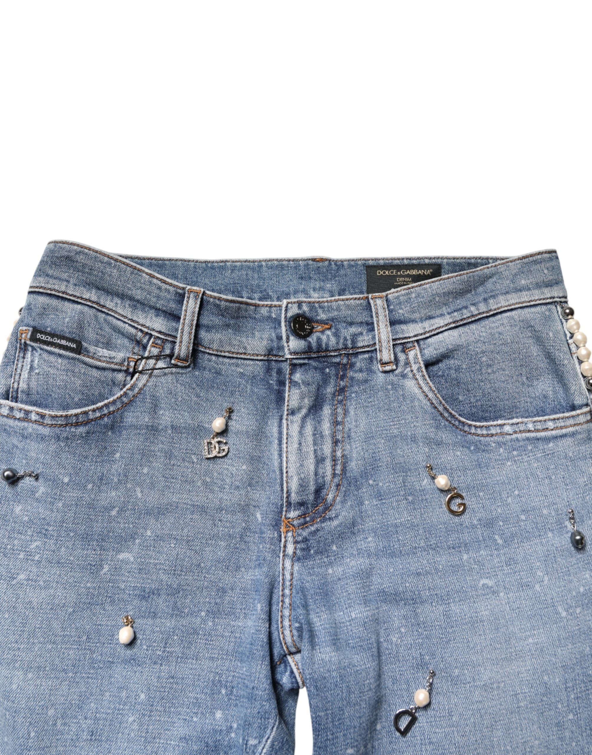 Dolce & Gabbana Blaue Skinny-Jeans aus Baumwolle mit Verzierungen