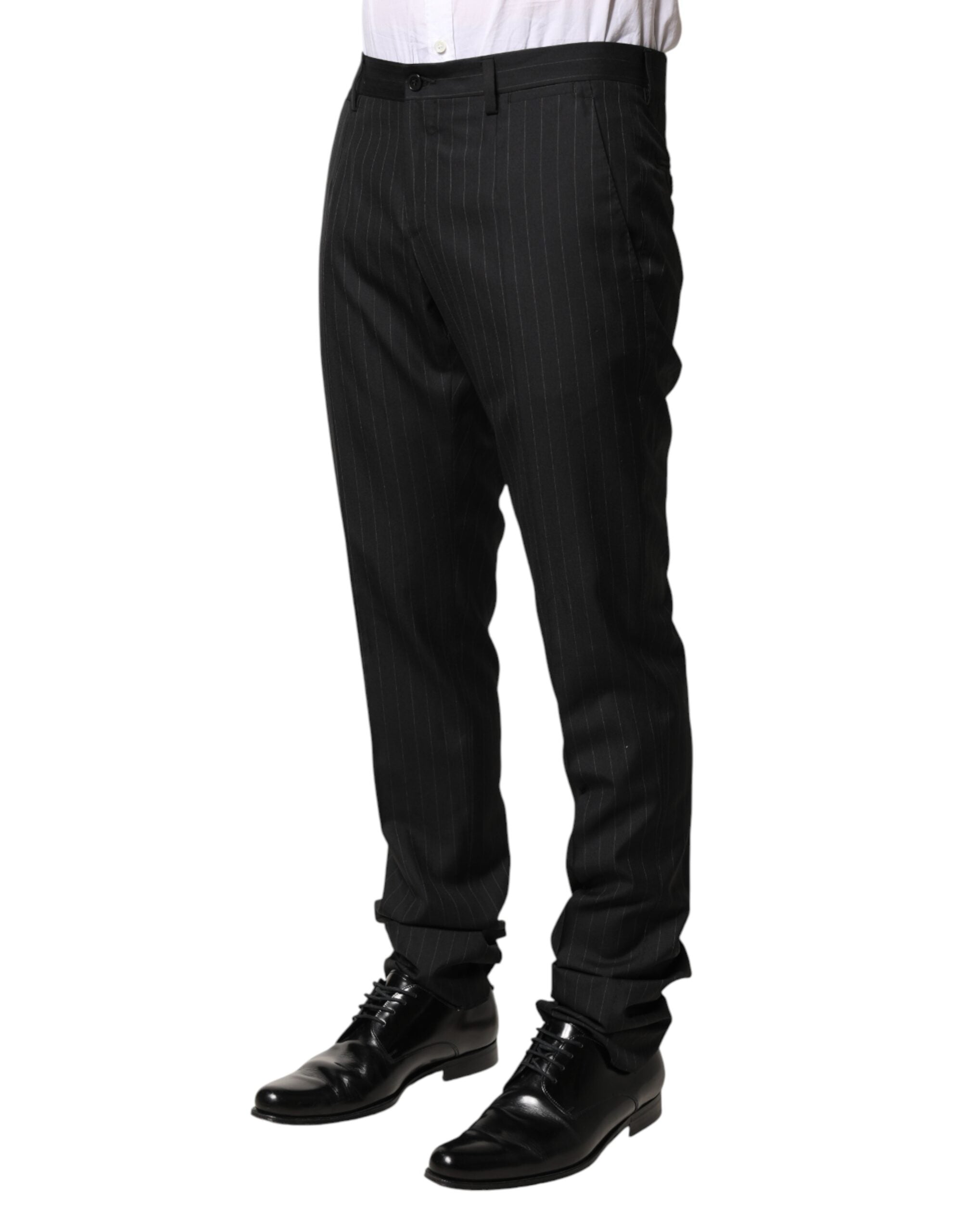 Dolce & Gabbana Schwarze Herren-Anzughose aus Wolle mit Streifen