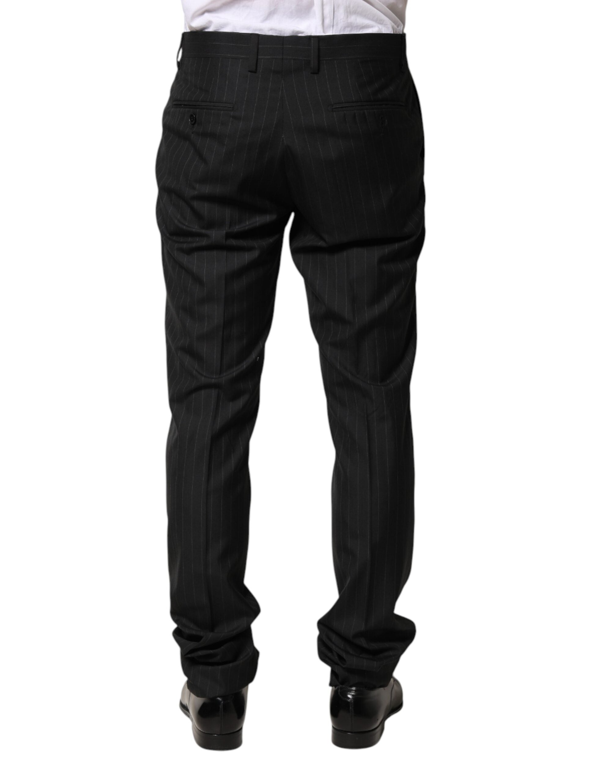 Dolce & Gabbana Schwarze Herren-Anzughose aus Wolle mit Streifen